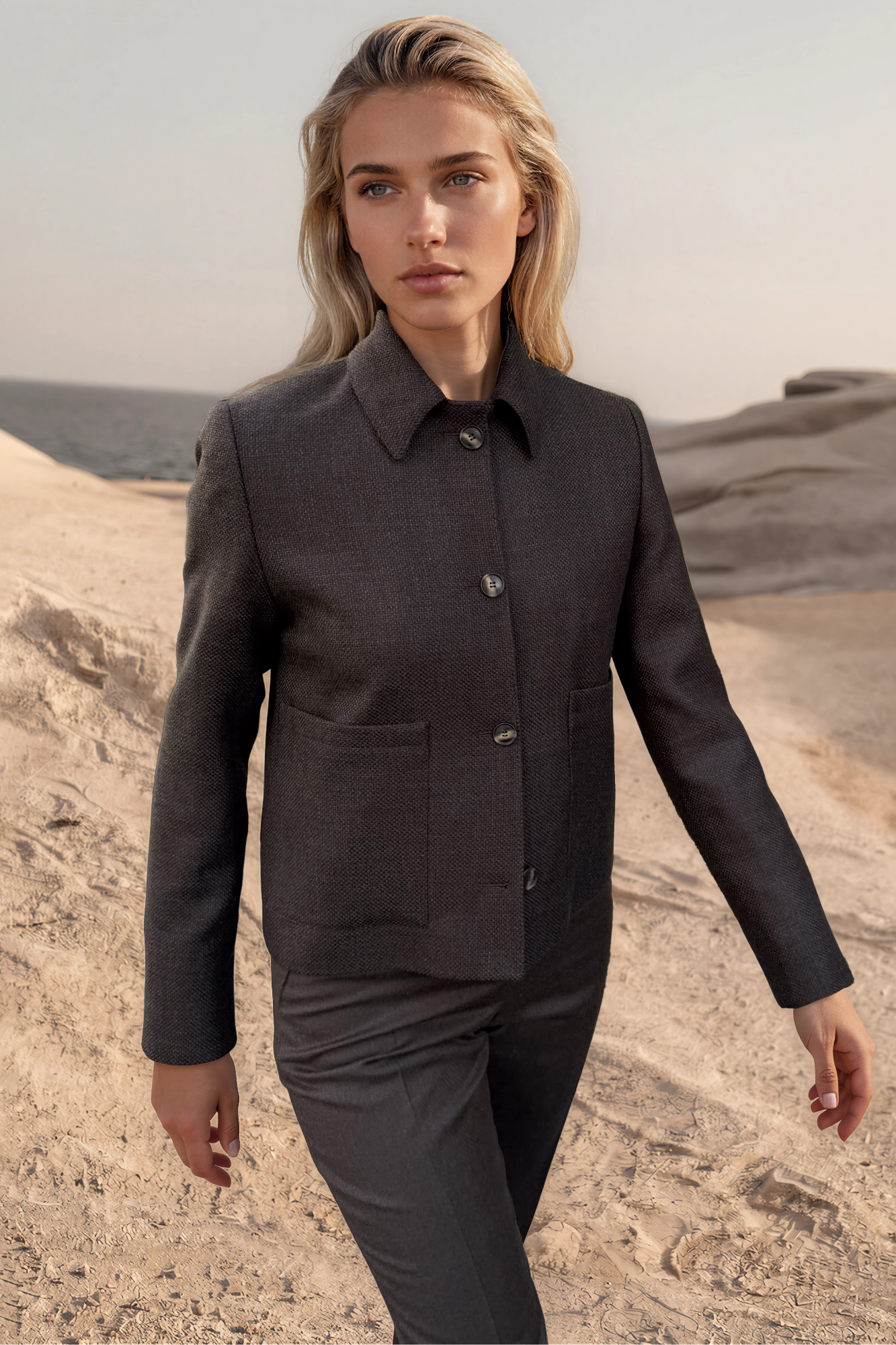Veste Ysee en laine vierge nattée - Marron