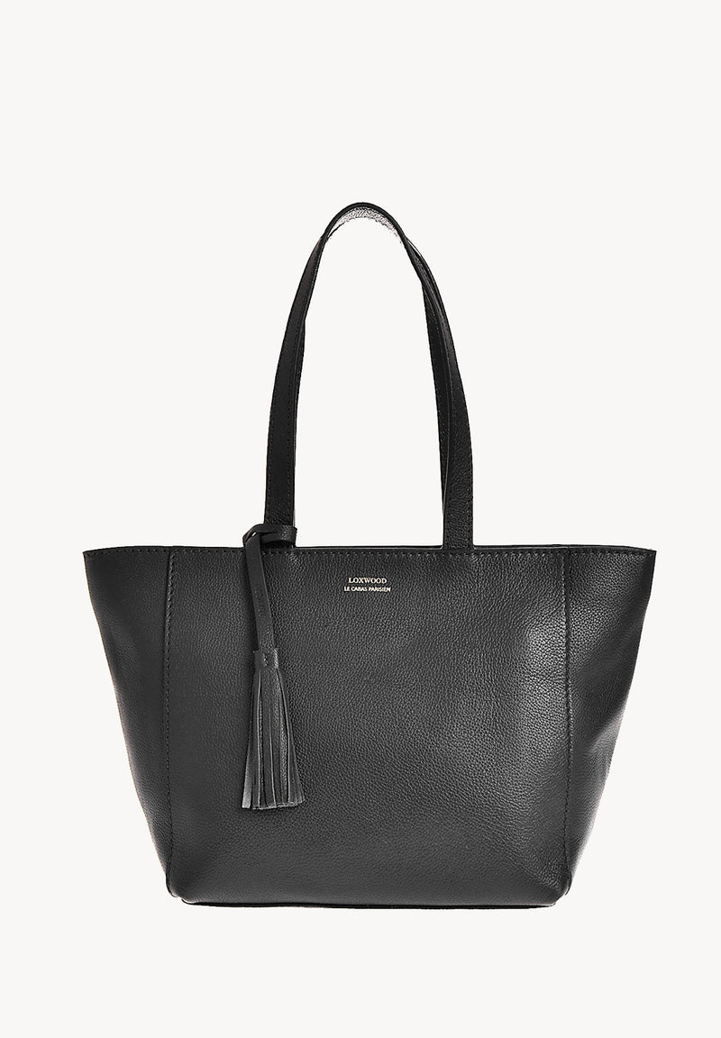 Petit Cabas parisien zippé en cuir grainé- Noir