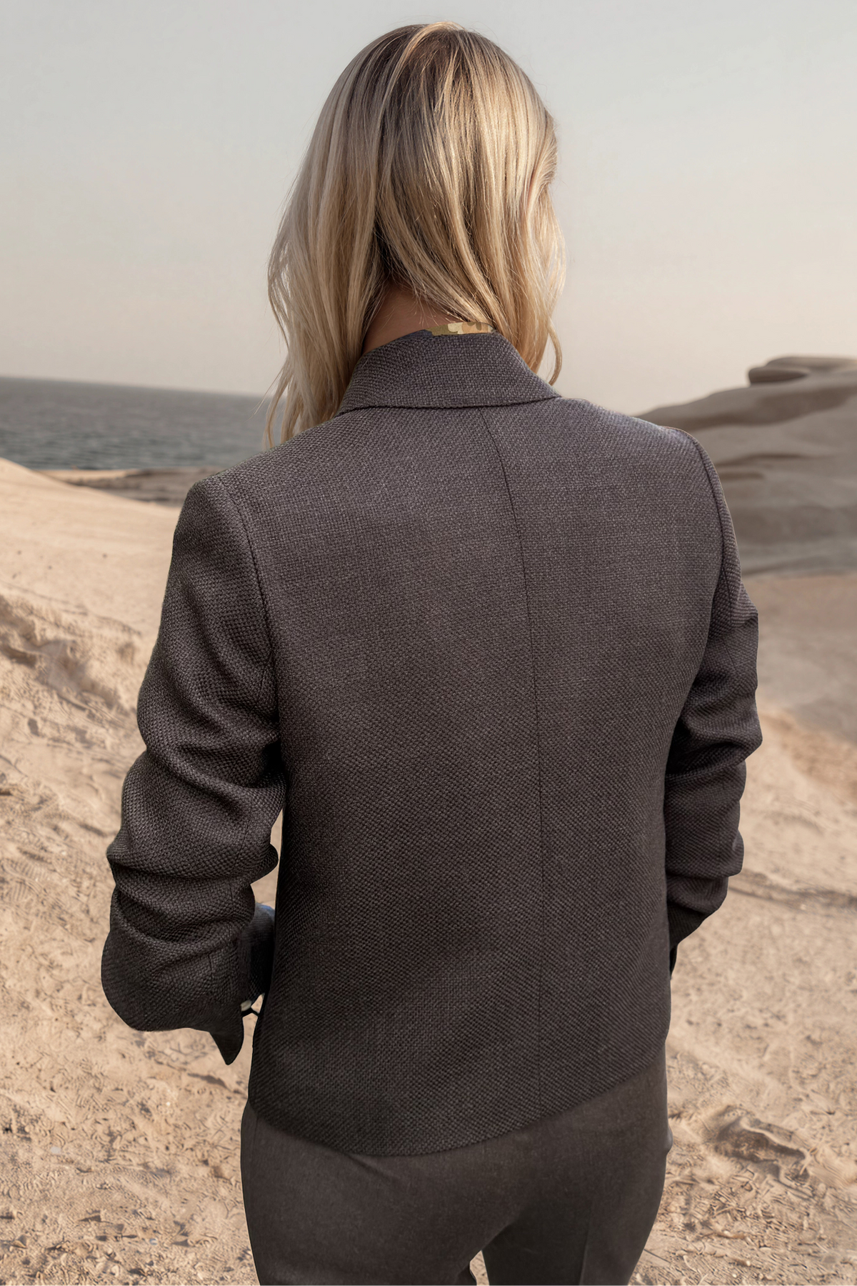 Veste Ysee en laine vierge nattée - Marron