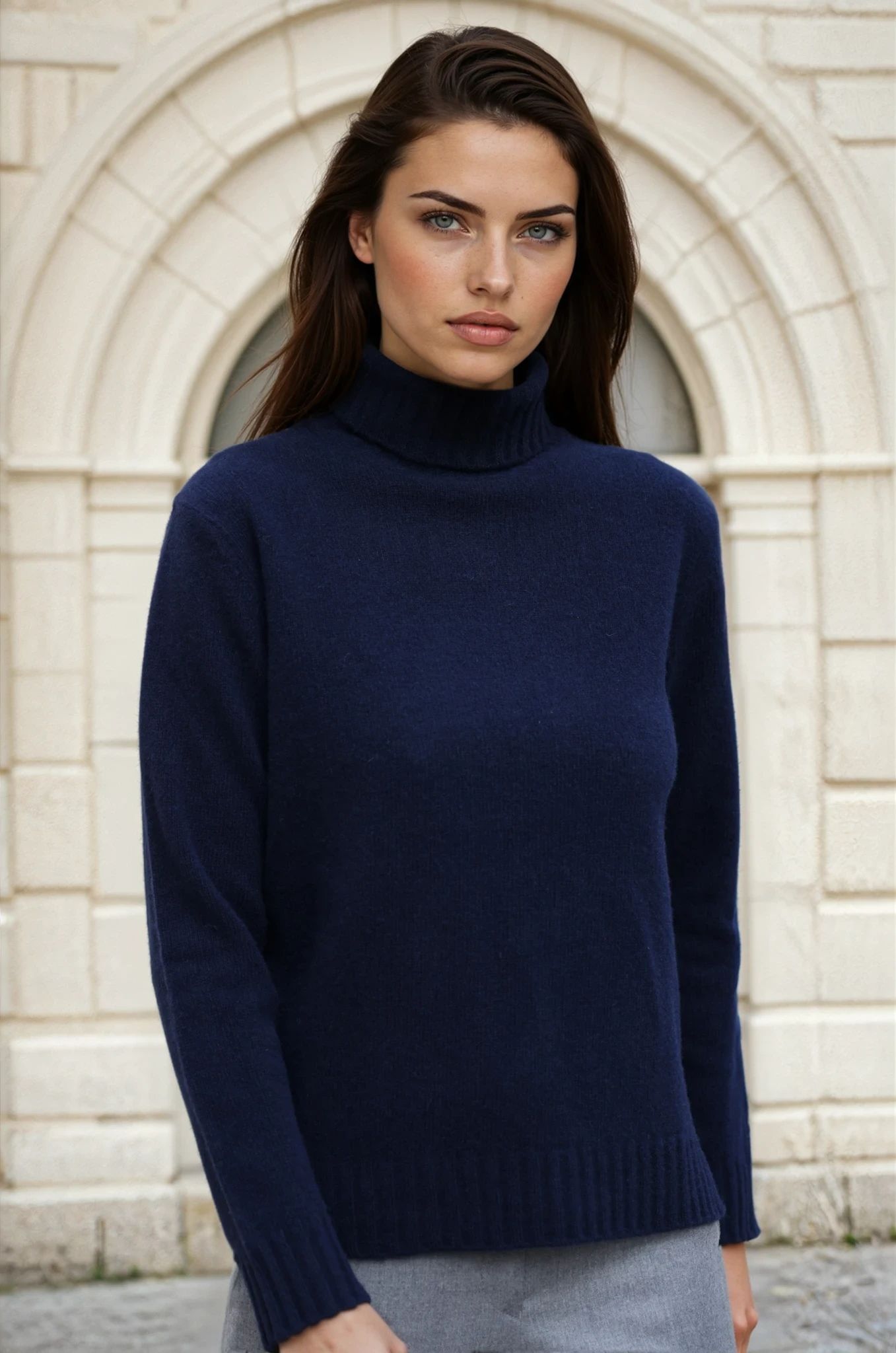 Pull col roulé Nina en laine et cachemire - Marine