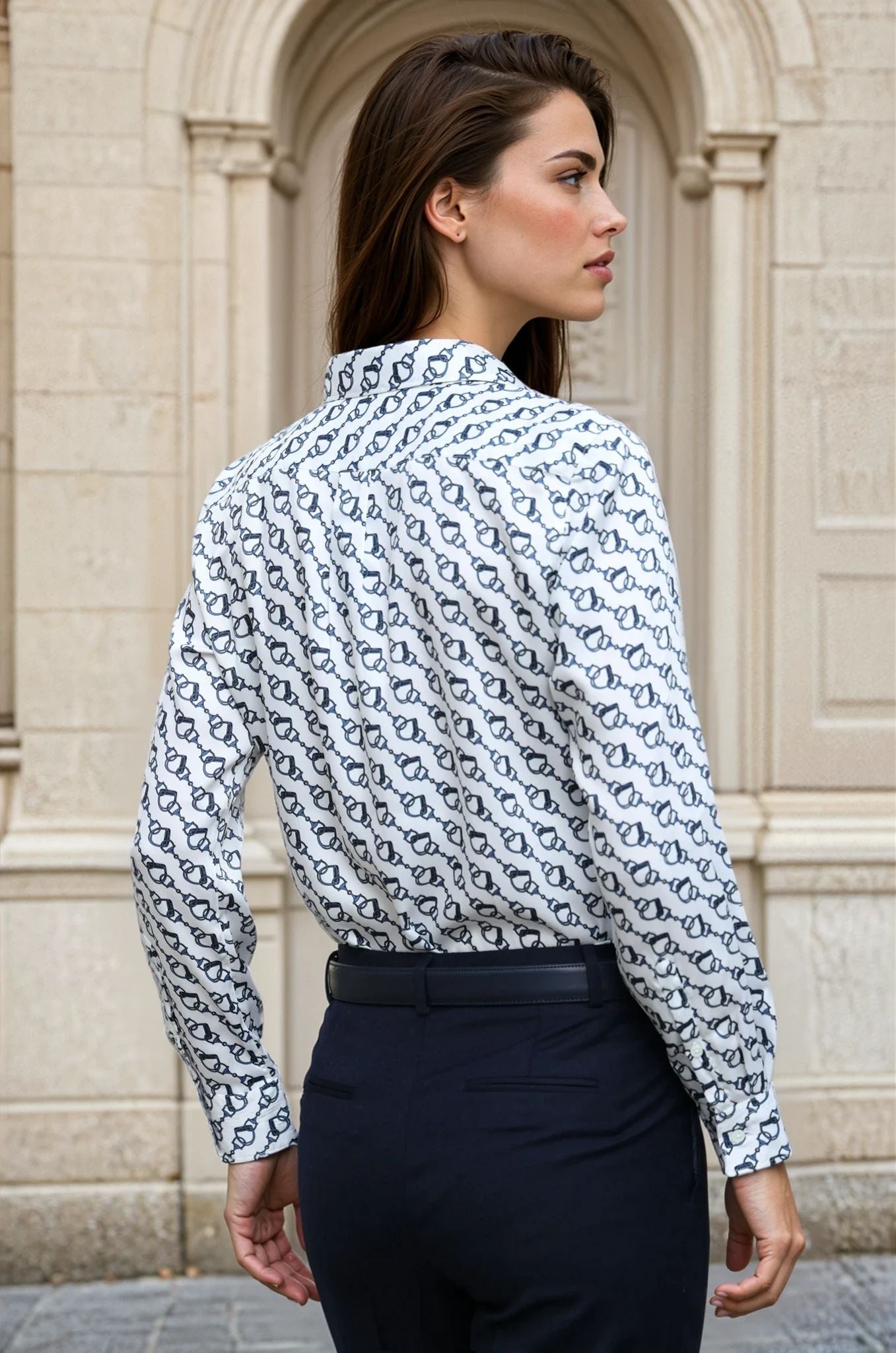 Clémence silky print blouse – Blue Stirrup