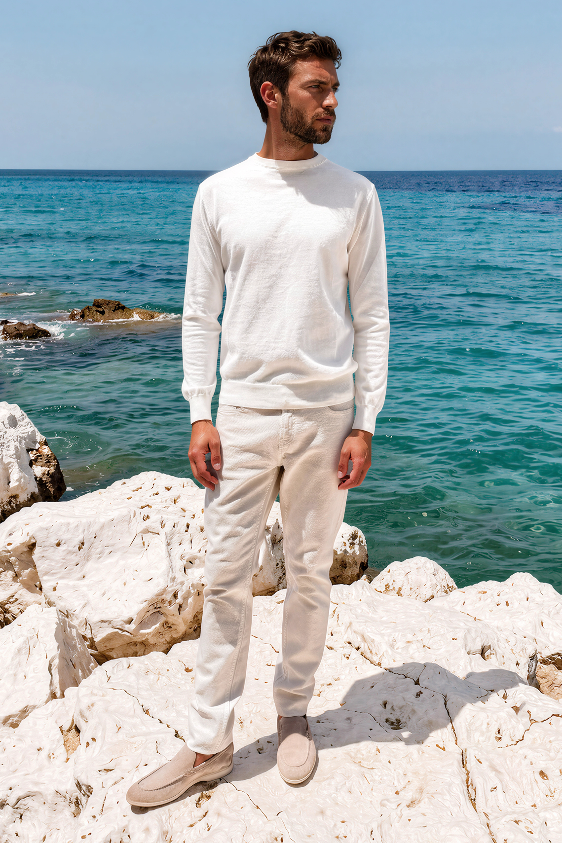 Gege Round Neck Cotton Jumper - Ecru