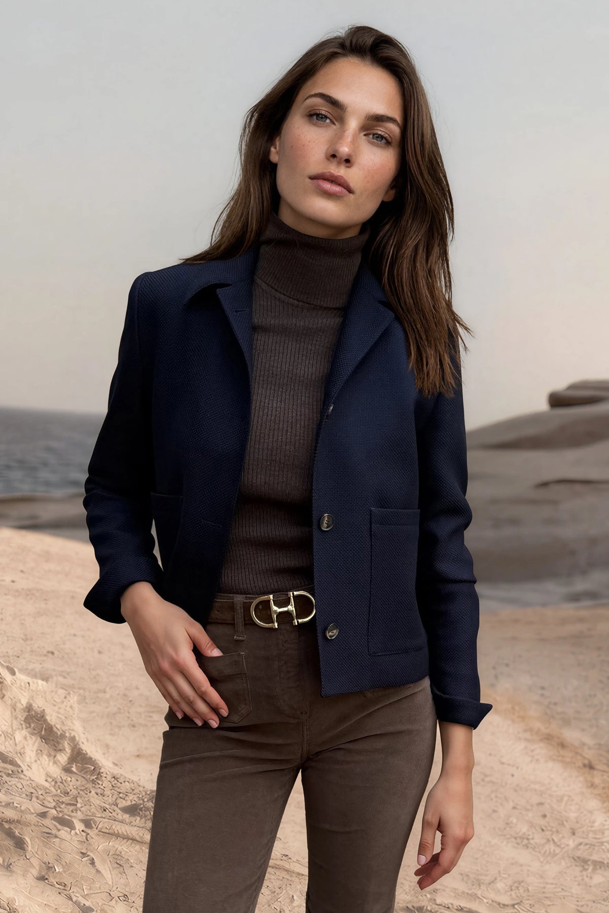 Veste Ysee en laine vierge nattée - Marine