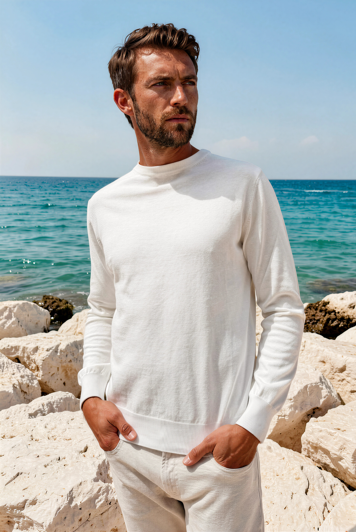 Gege Round Neck Cotton Jumper - Ecru