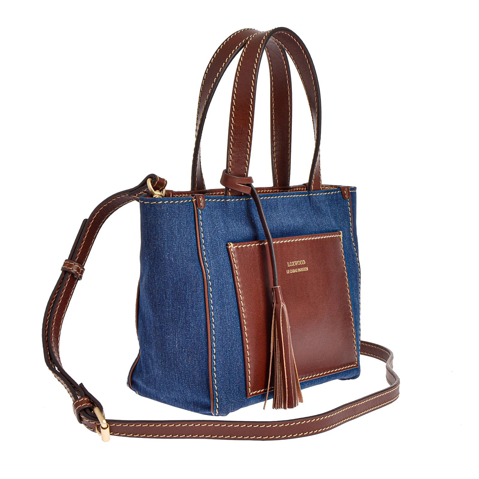 Baby cabas parisien en toile & cuir - Denim-SAC FEMME-Curling-Paris