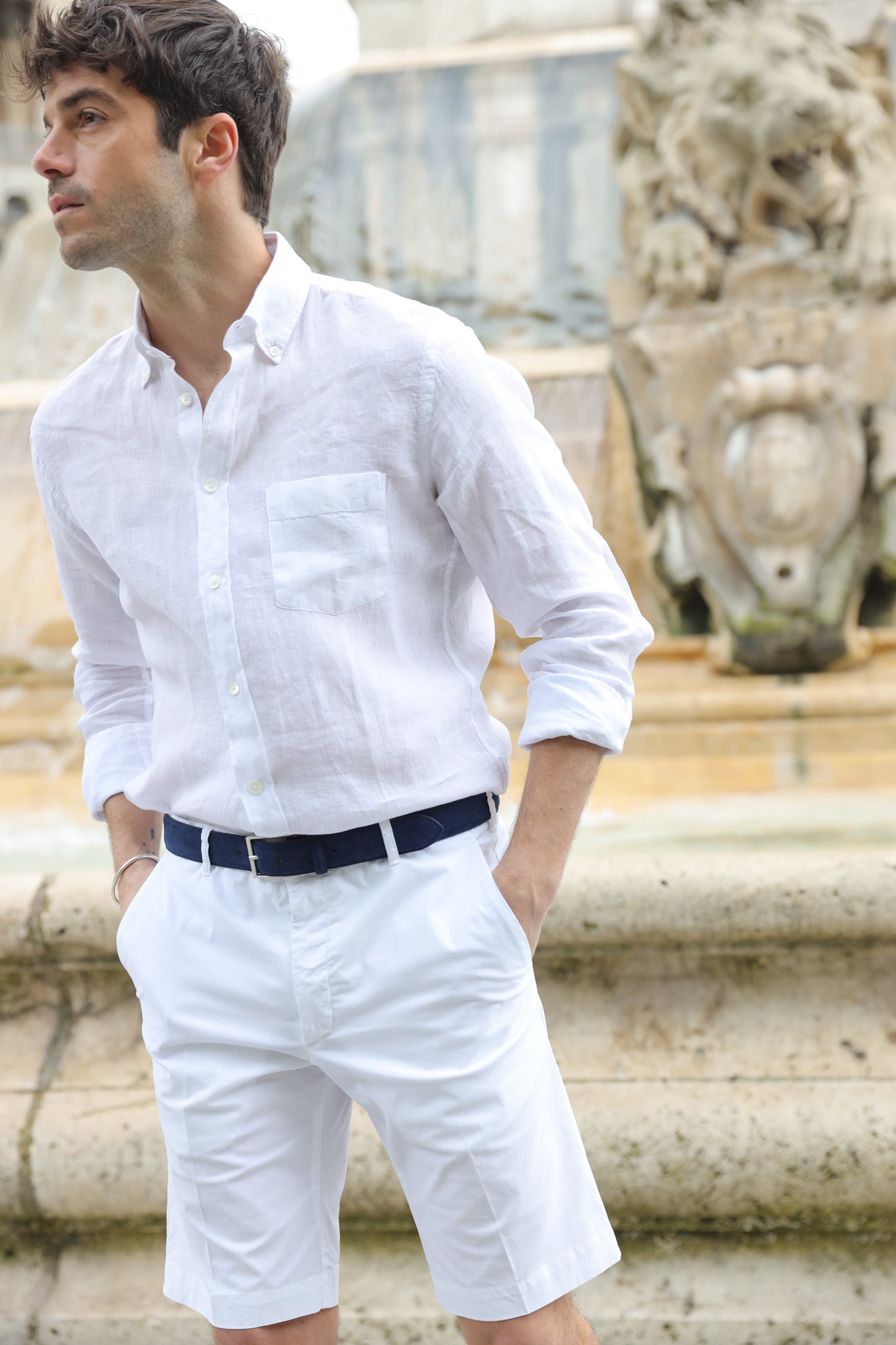 Bemuda Benji en coton stretch - Blanc-BERMUDAS HOMME-Curling-Paris