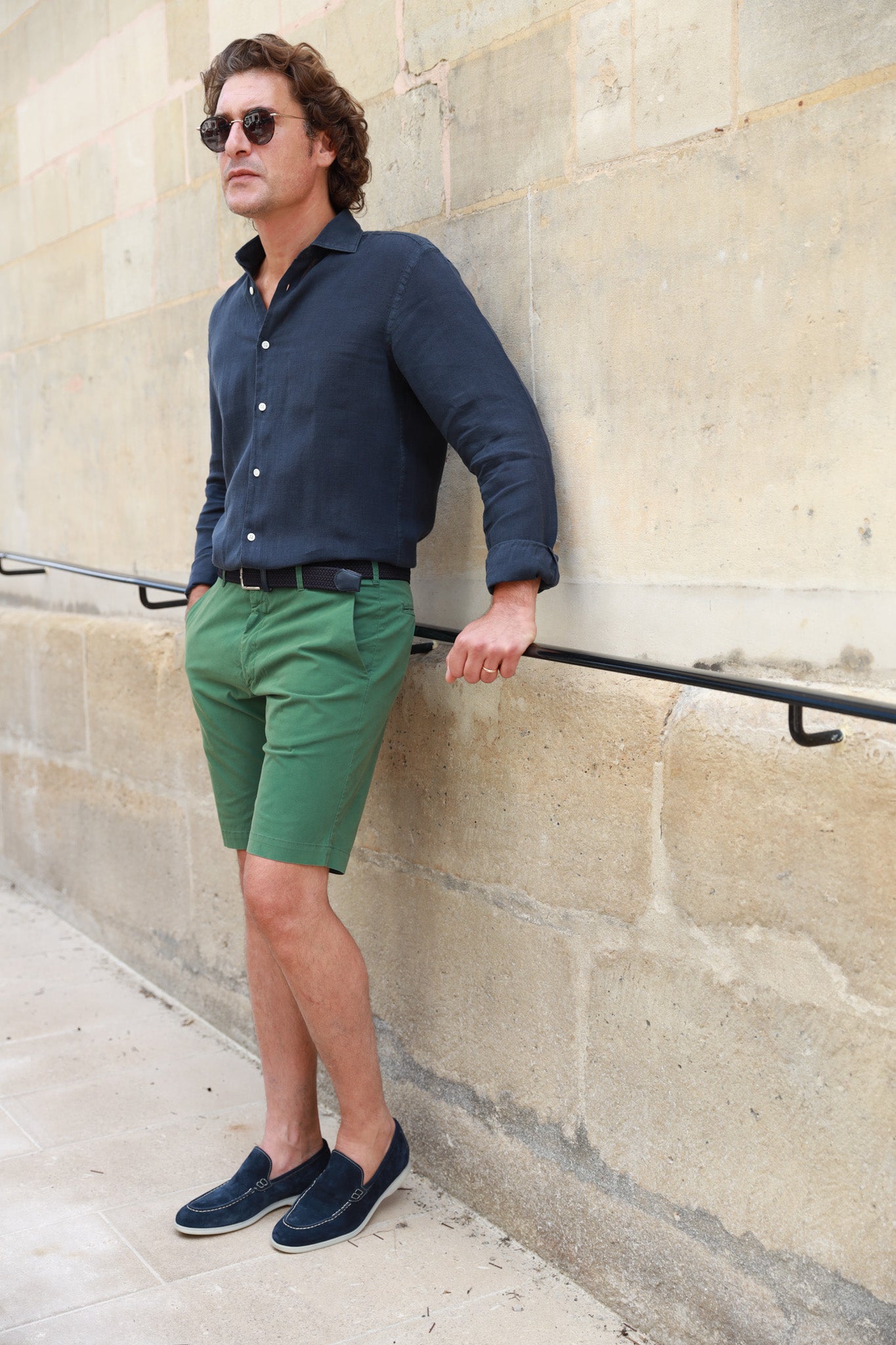 Bermuda Benji en coton stretch - Vert-BERMUDAS HOMME-Curling-Paris