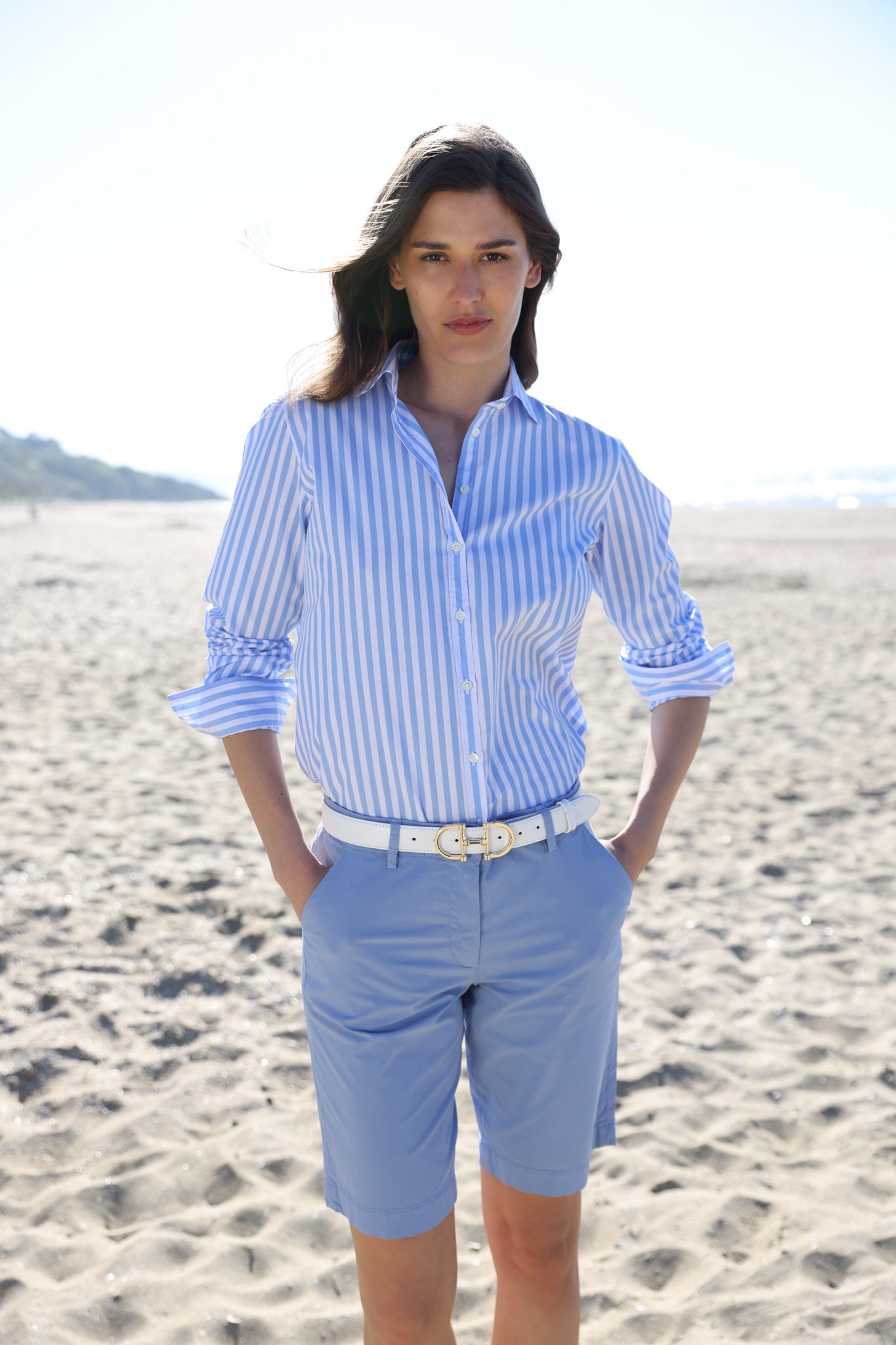 Bermuda Billie en popeline de coton stretch - Bleu-BERMUDAS FEMME-Curling-Paris