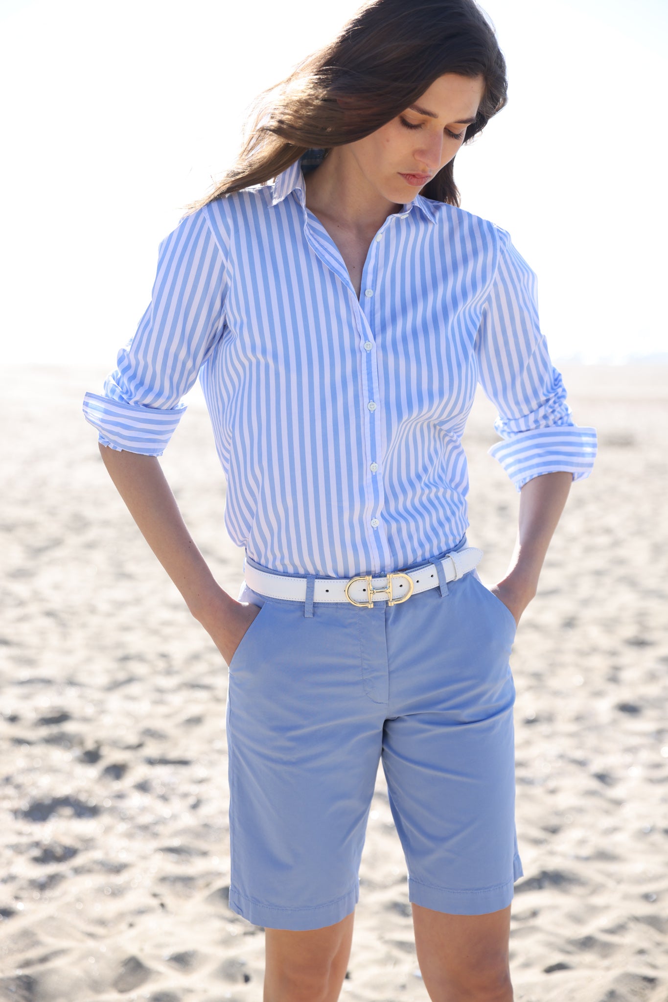 Bermuda Billie en popeline de coton stretch - Bleu-BERMUDAS FEMME-Curling-Paris