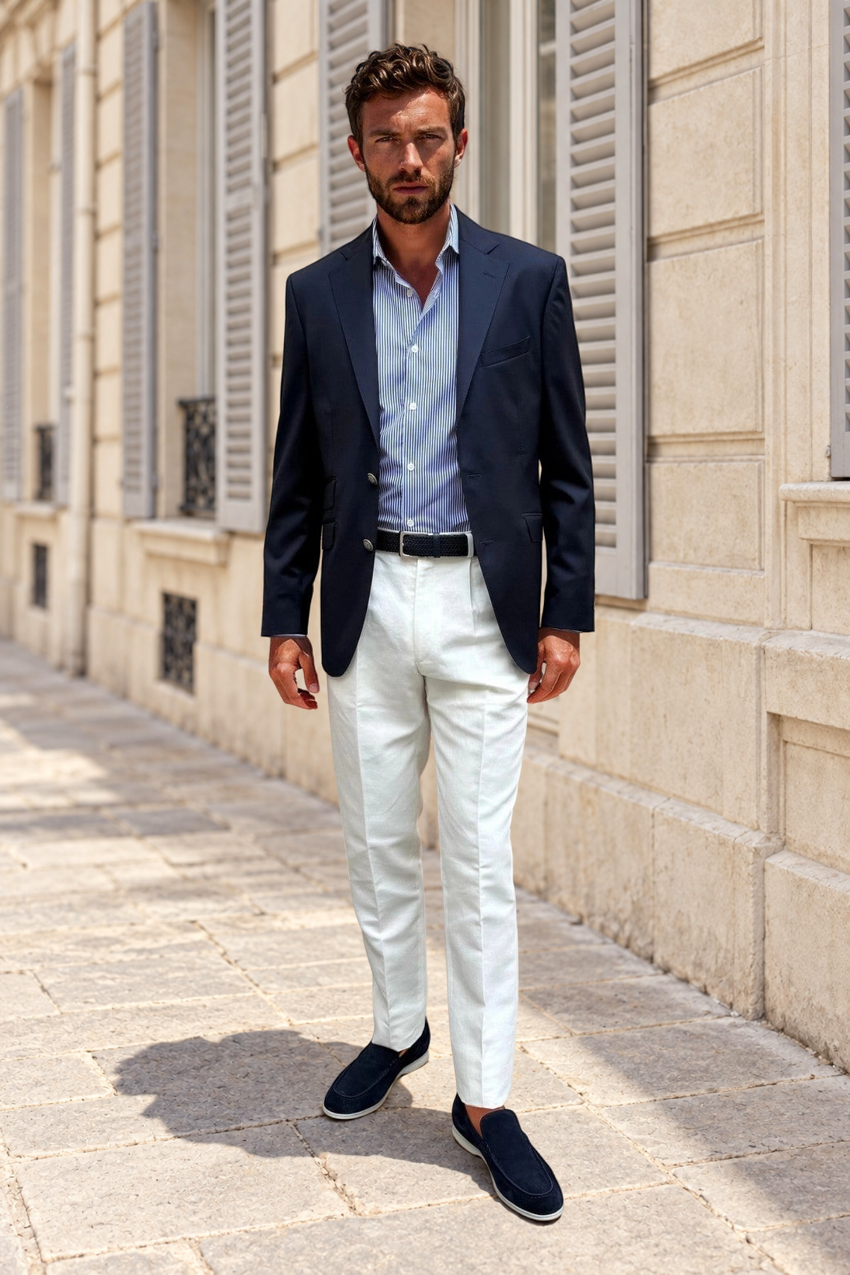 Blazer en laine Super 110'S - Marine-VESTE BLAZER HOMME-Curling-Paris