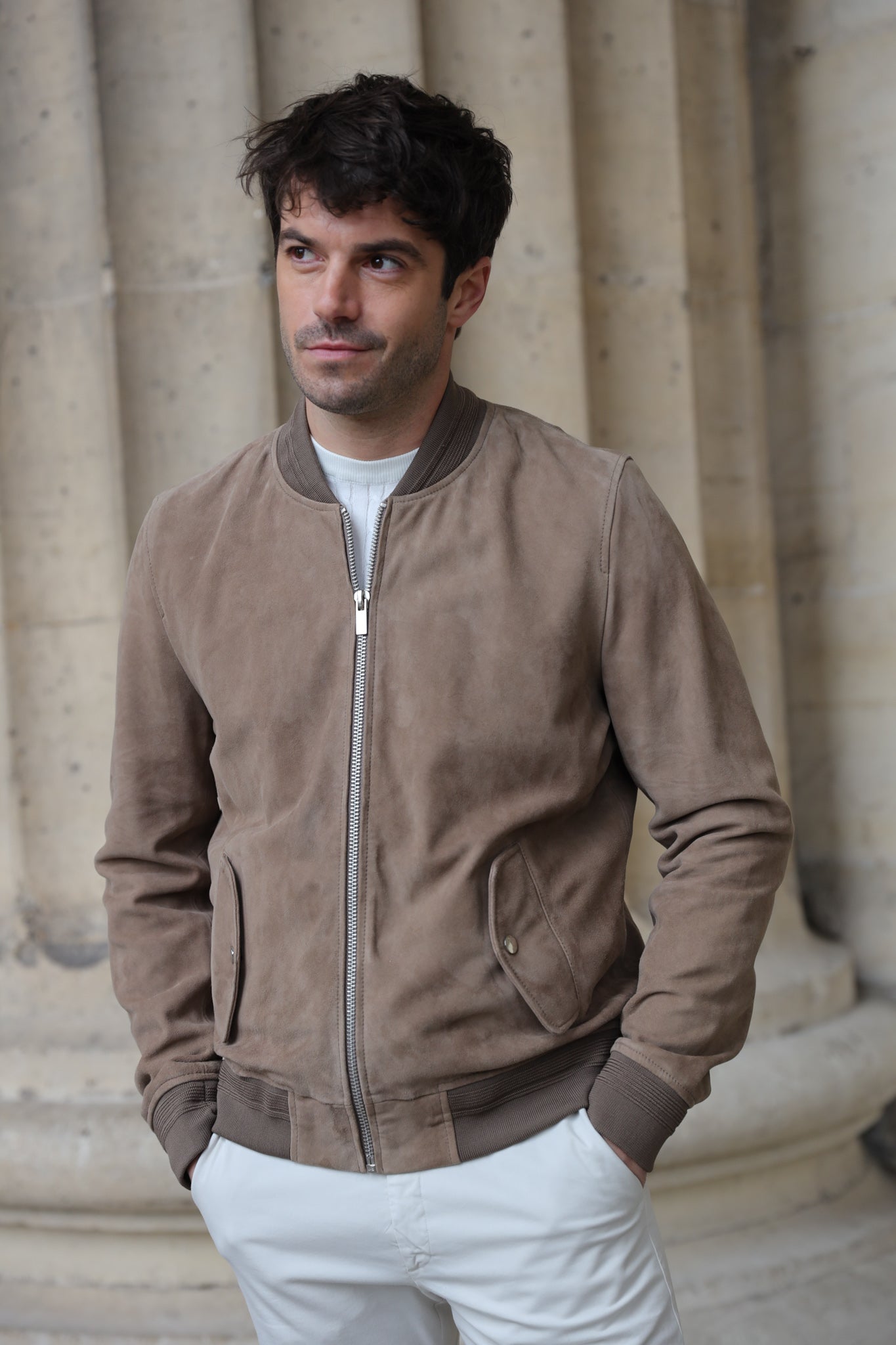 Blouson Liam en cuir de chèvre - Taupe-MANTEAU HOMME-Curling-Paris