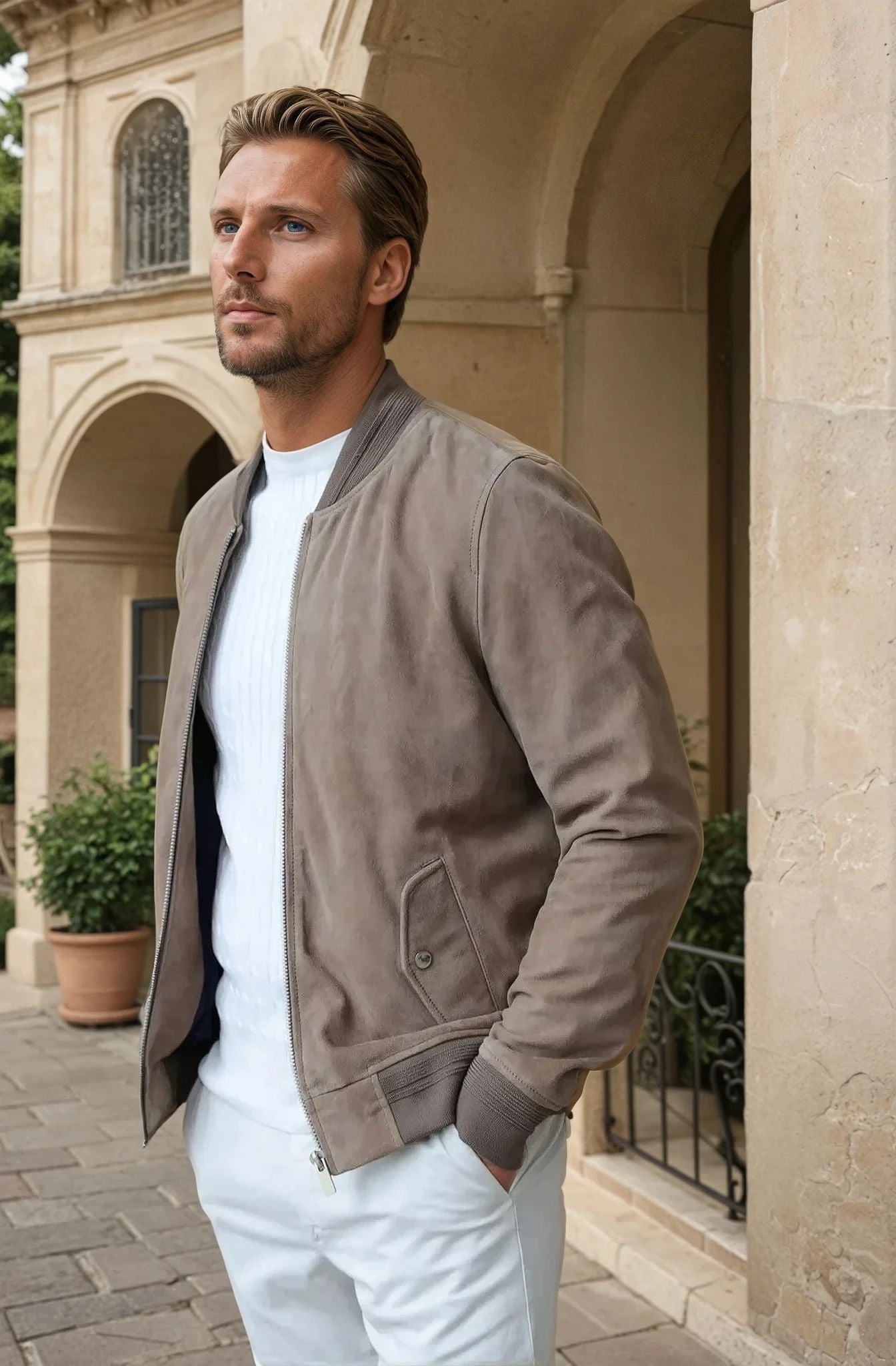 Blouson Liam en cuir de chèvre - Taupe-MANTEAU HOMME-Curling-Paris