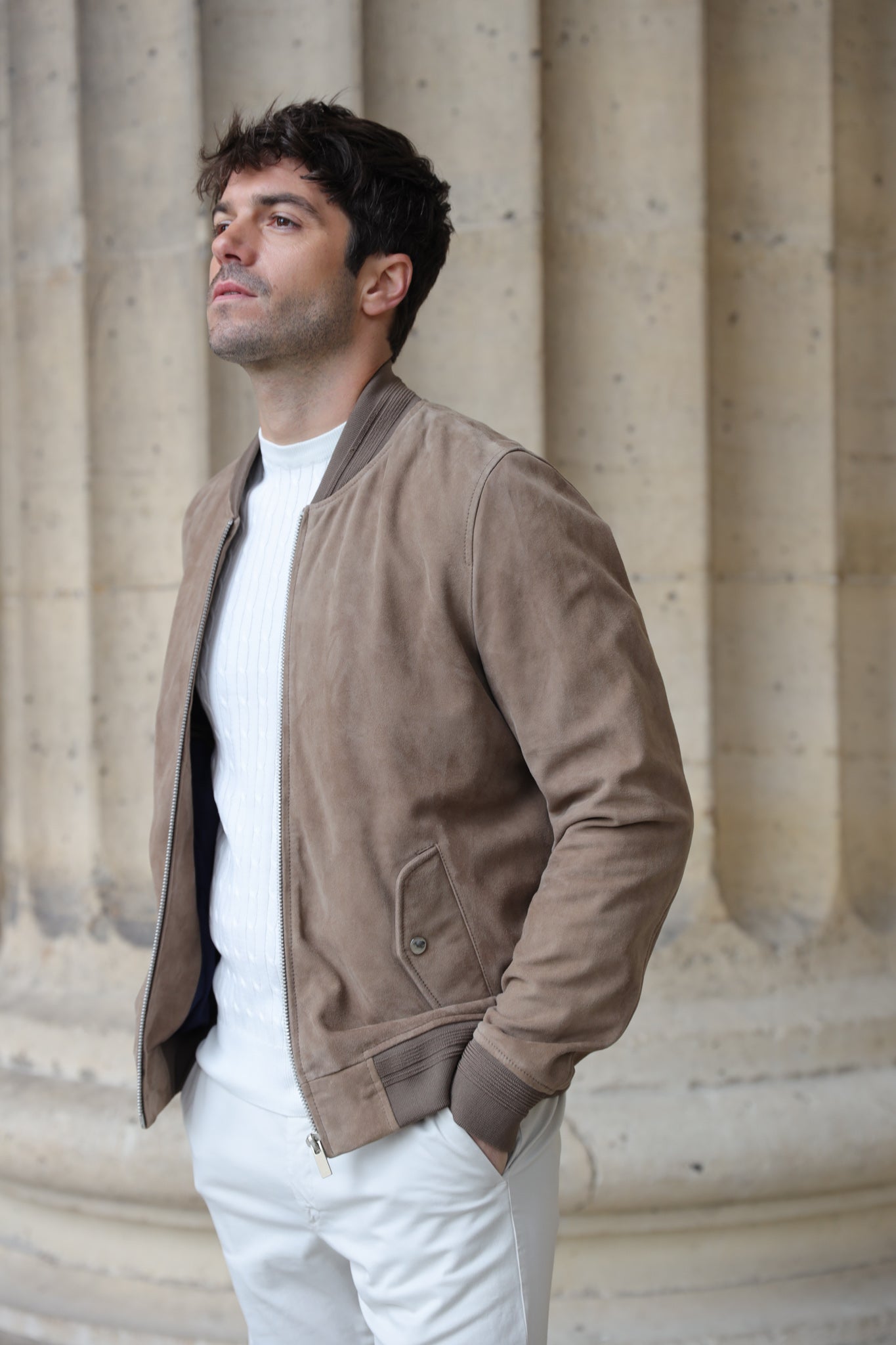 Blouson Liam en cuir de chèvre - Taupe-MANTEAU HOMME-Curling-Paris