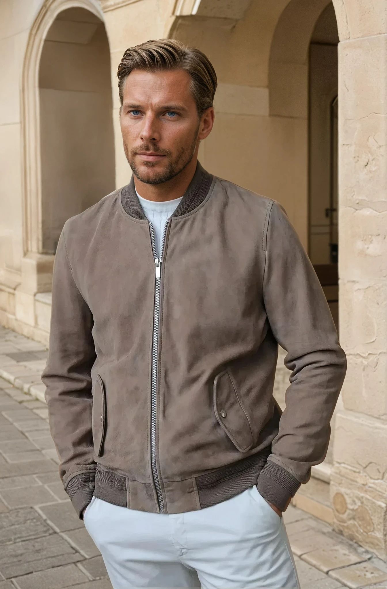 Blouson Liam en cuir de chèvre - Taupe-MANTEAU HOMME-Curling-Paris