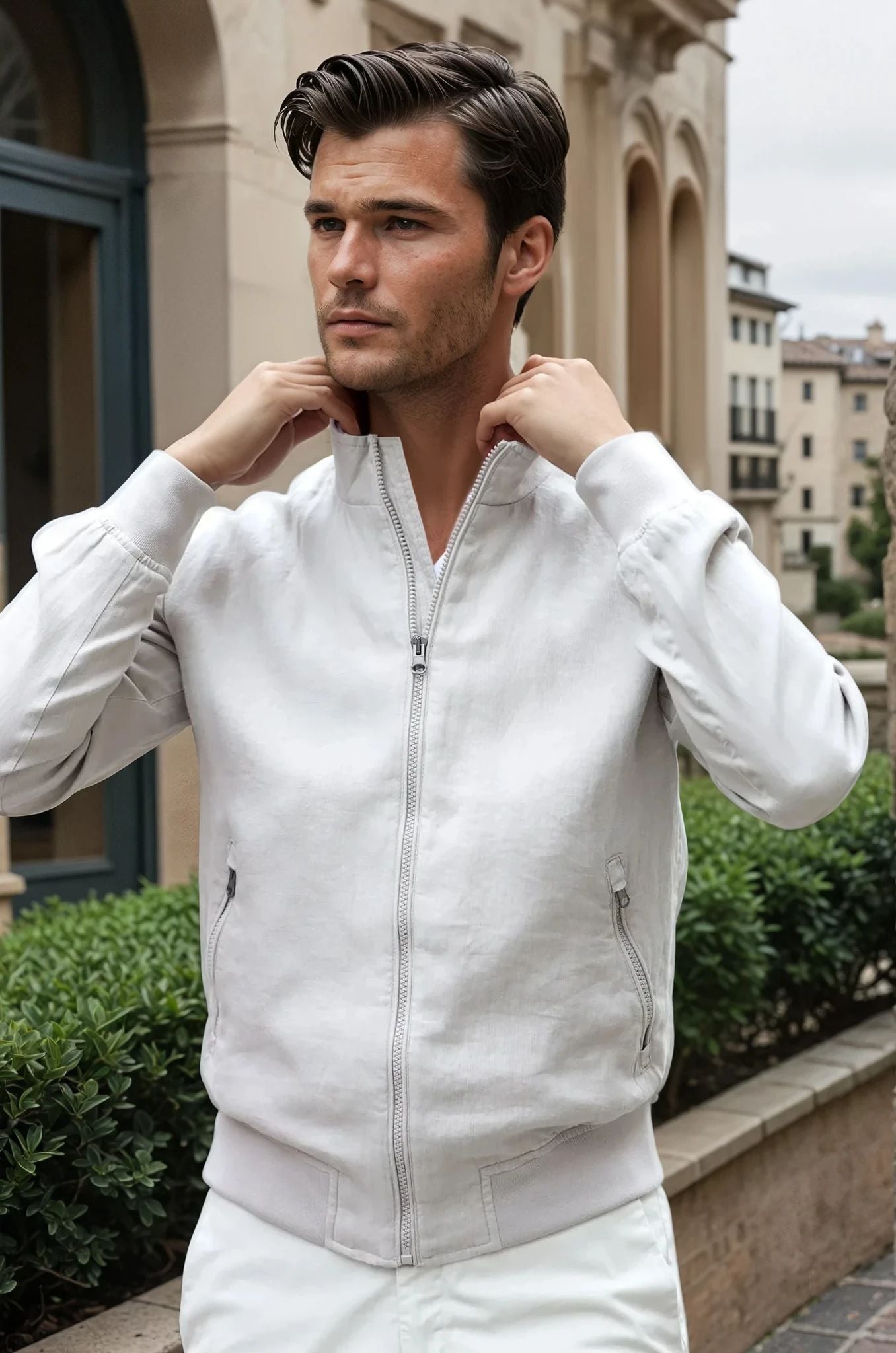 Blouson Noah en lin - Beige Clair-MANTEAU HOMME-Curling-Paris