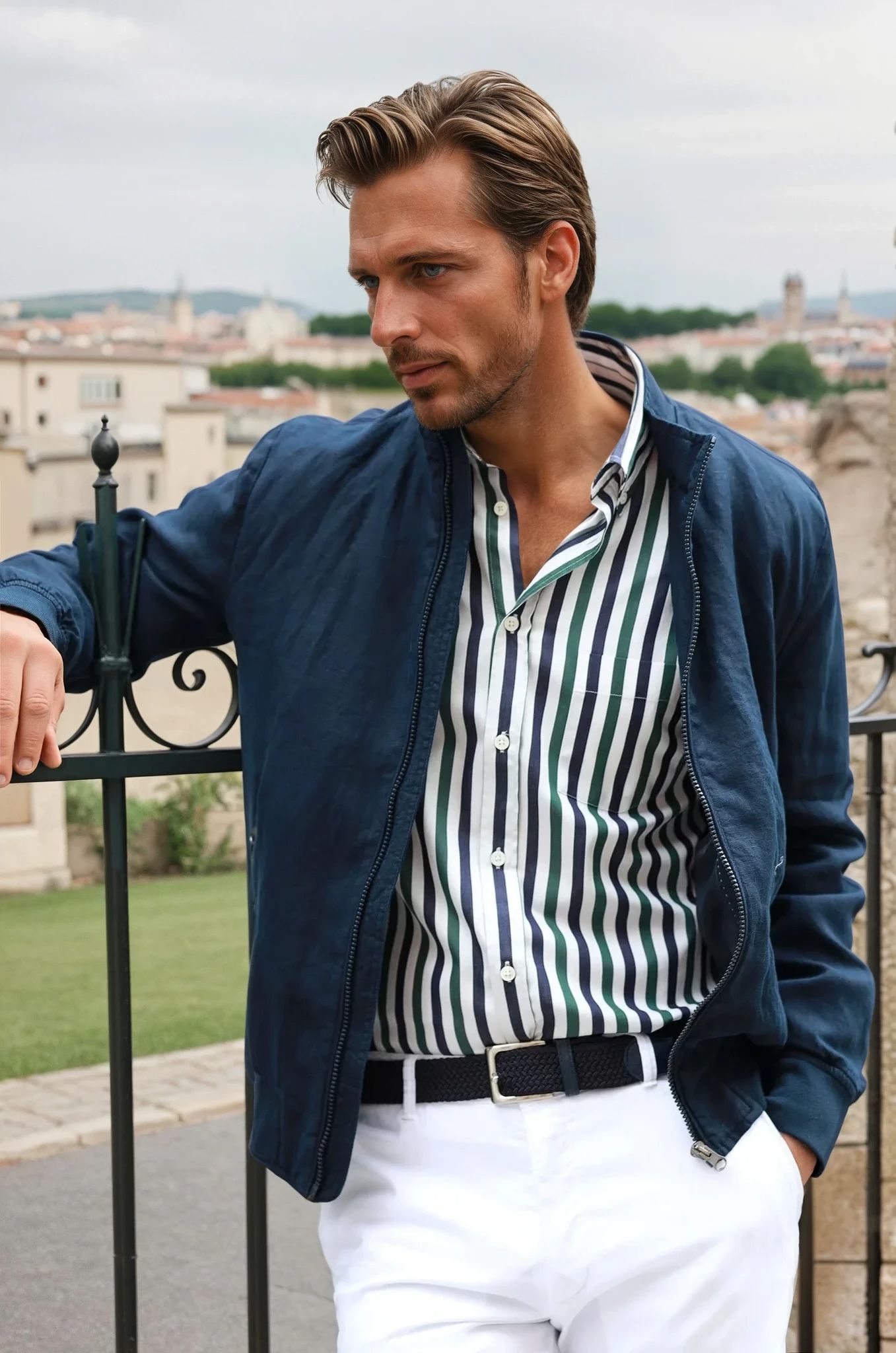 Blouson Noah en lin - Marine-MANTEAU HOMME-Curling-Paris
