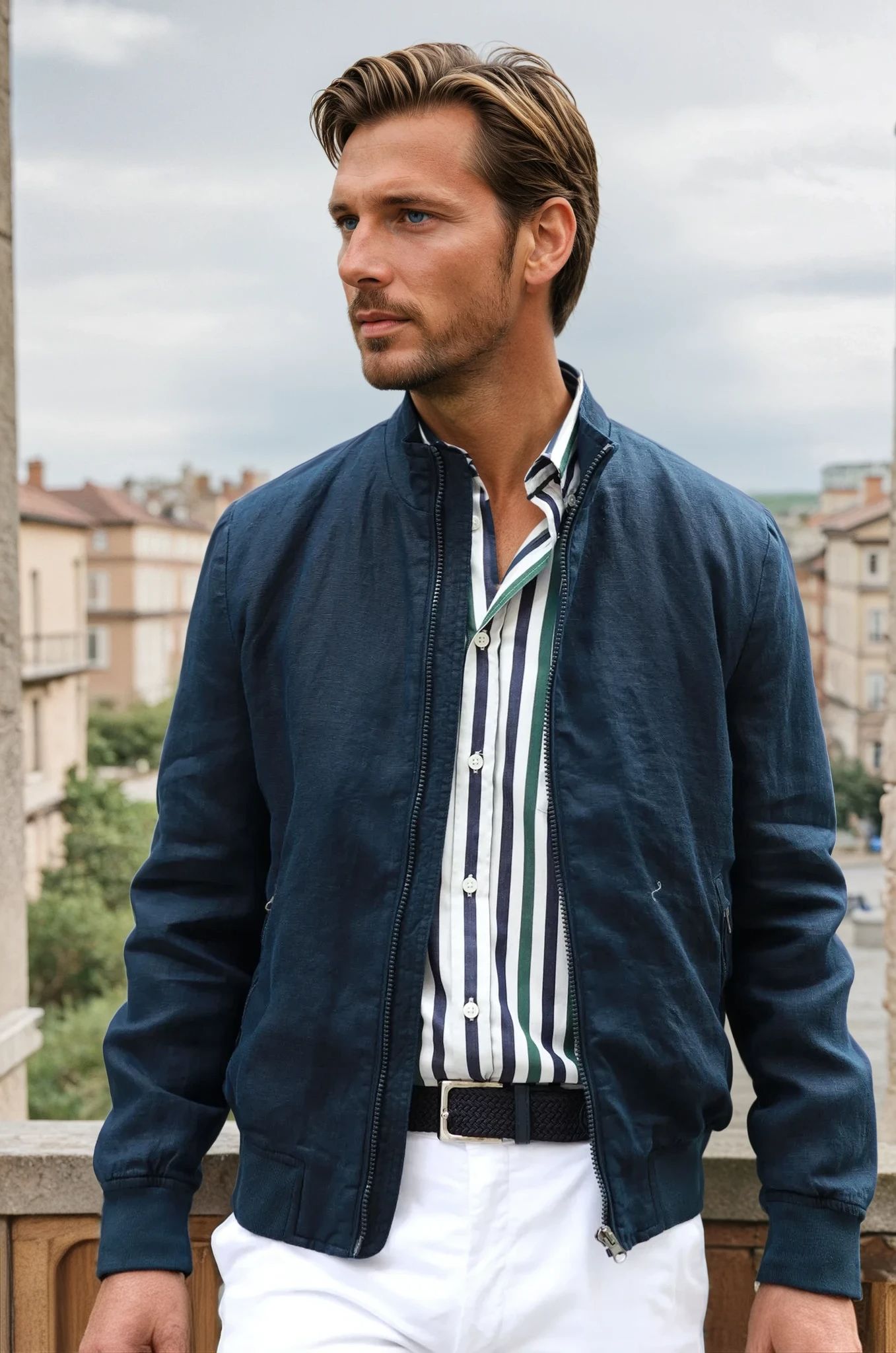 Blouson Noah en lin - Marine-MANTEAU HOMME-Curling-Paris