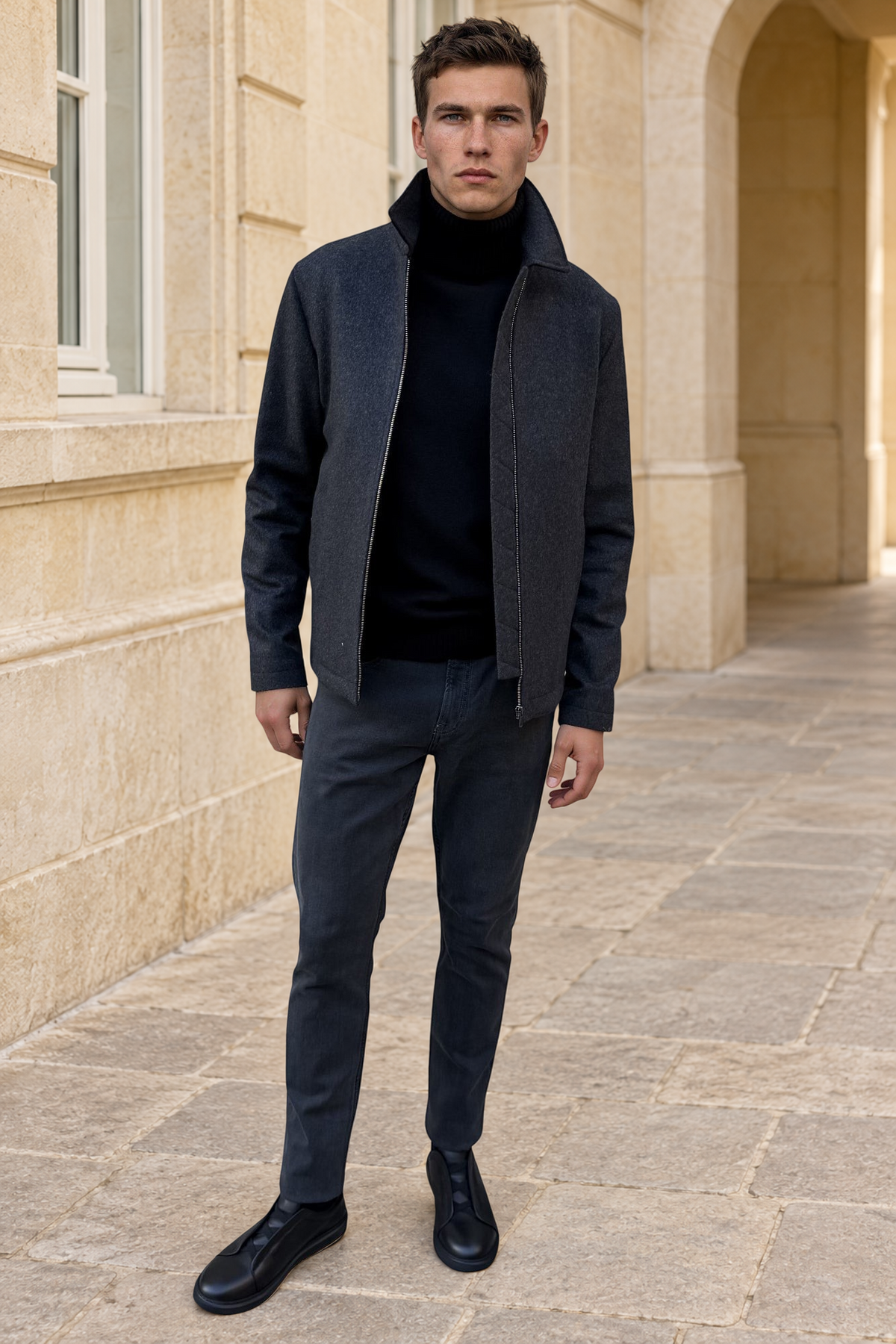 Blouson Noé en laine et cachemire – Anthracite-MANTEAU HOMME-Curling-Paris