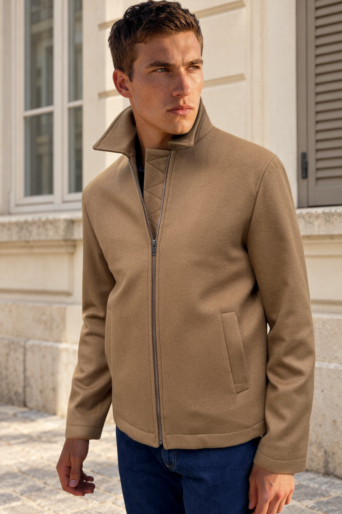 Blouson Noé en laine et cachemire – Camel-BLOUSON-Curling-Paris