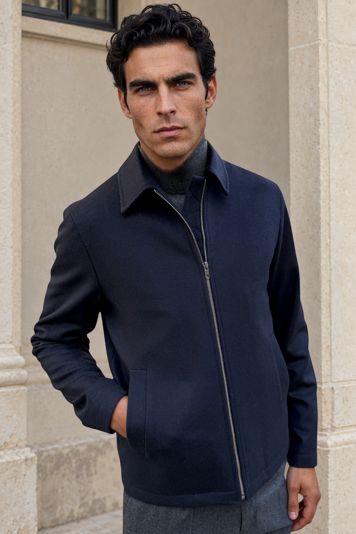 Blouson Noé en laine et cachemire – Marine-BLOUSON-Curling-Paris
