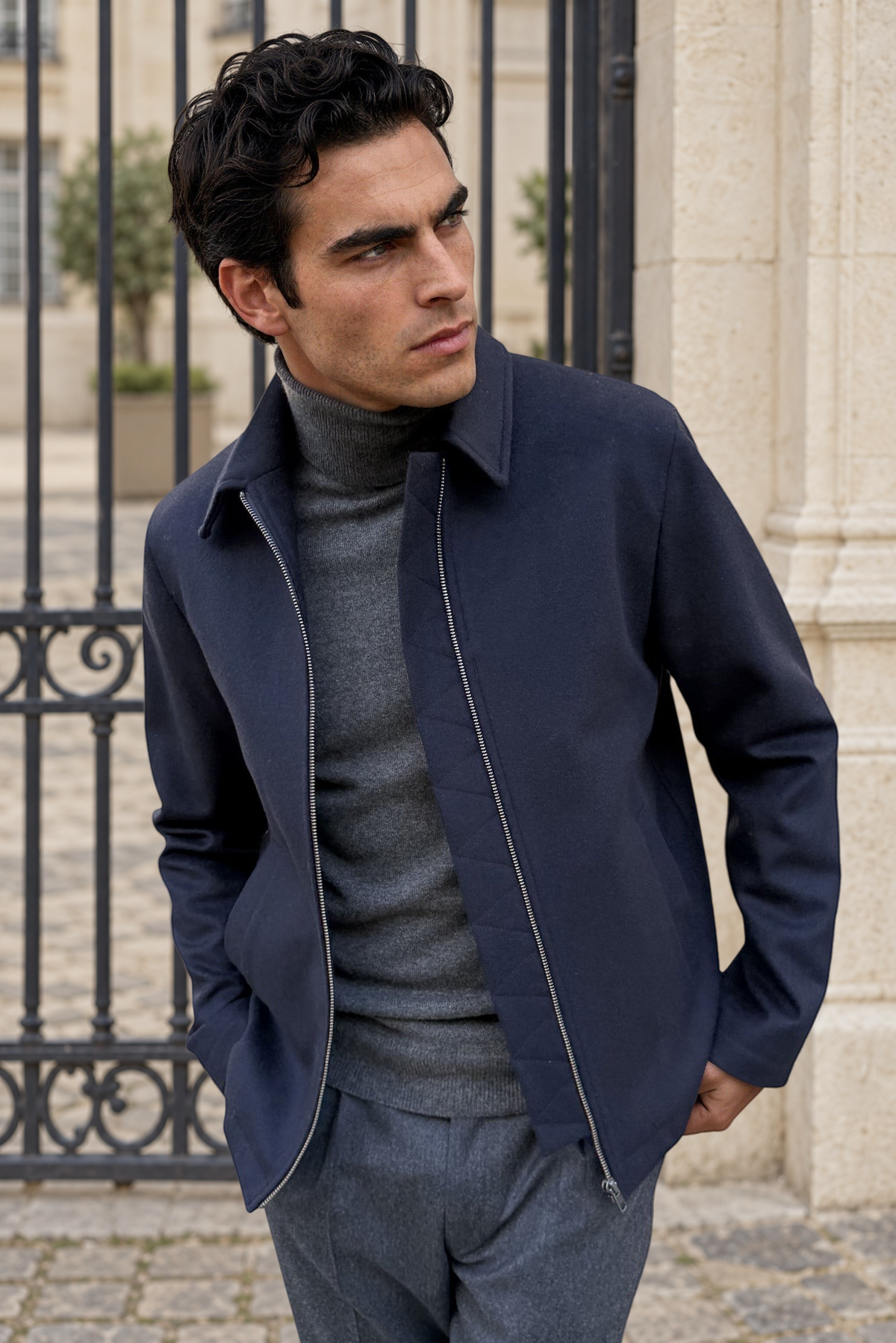 Blouson Noé en laine et cachemire – Marine-BLOUSON-Curling-Paris