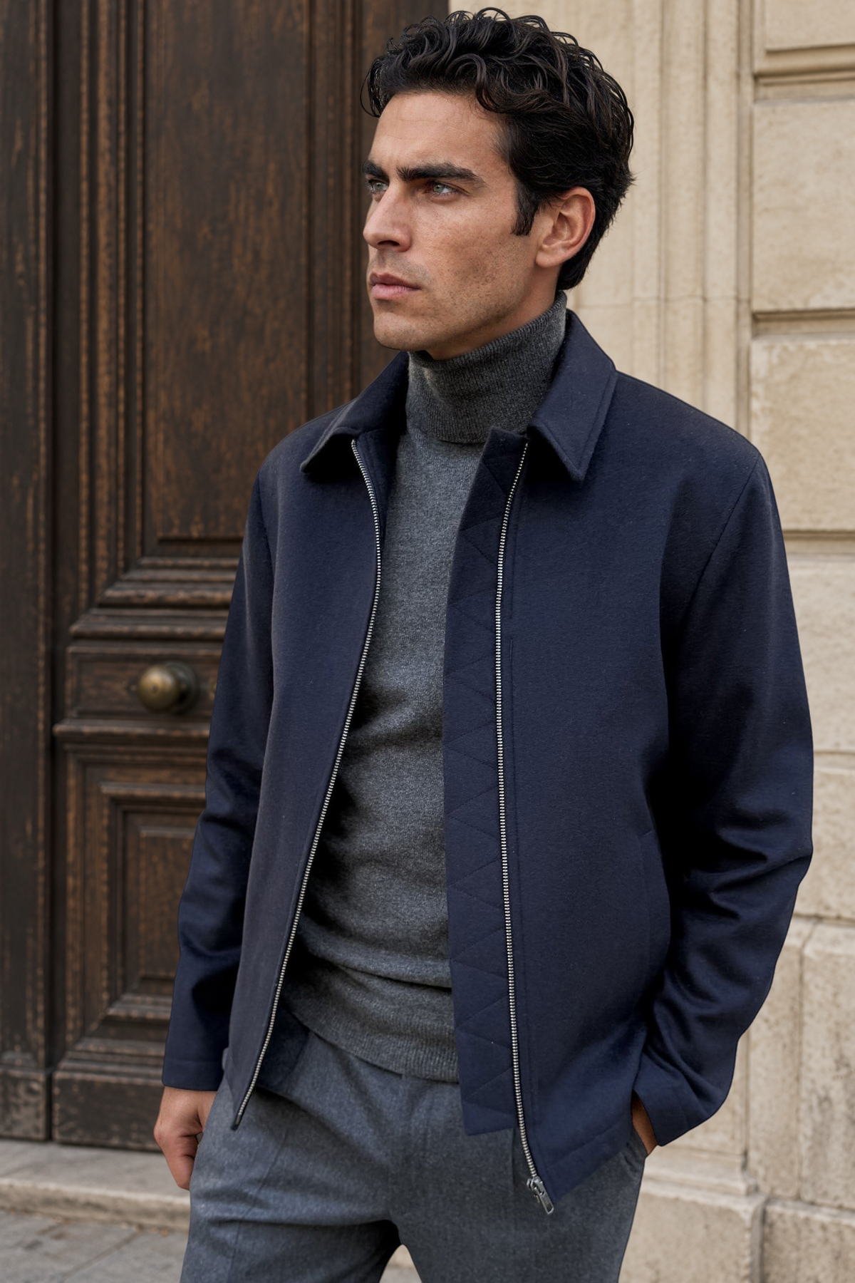 Blouson Noé en laine et cachemire – Marine-BLOUSON-Curling-Paris