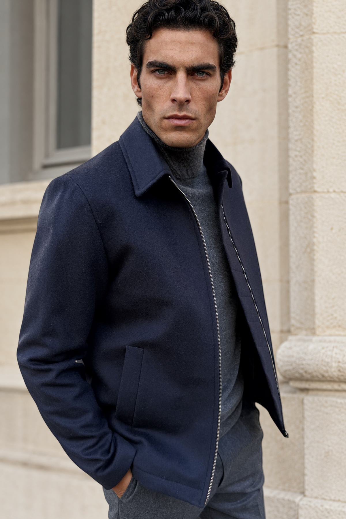 Blouson Noé en laine et cachemire – Marine-BLOUSON-Curling-Paris