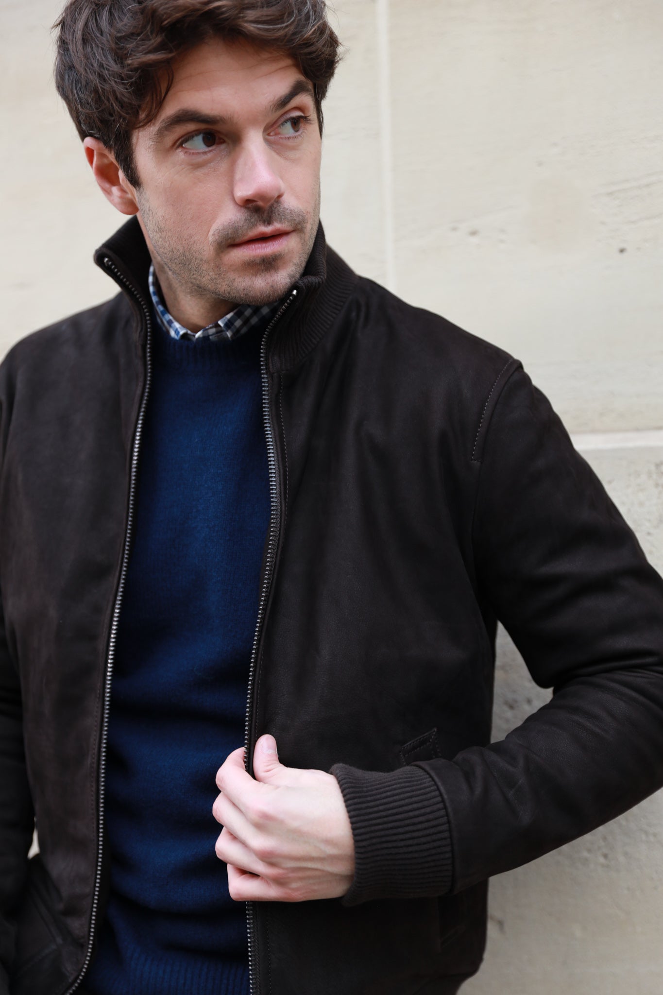 Blouson Spiros en peau - Marron-MANTEAU HOMME-Curling-Paris