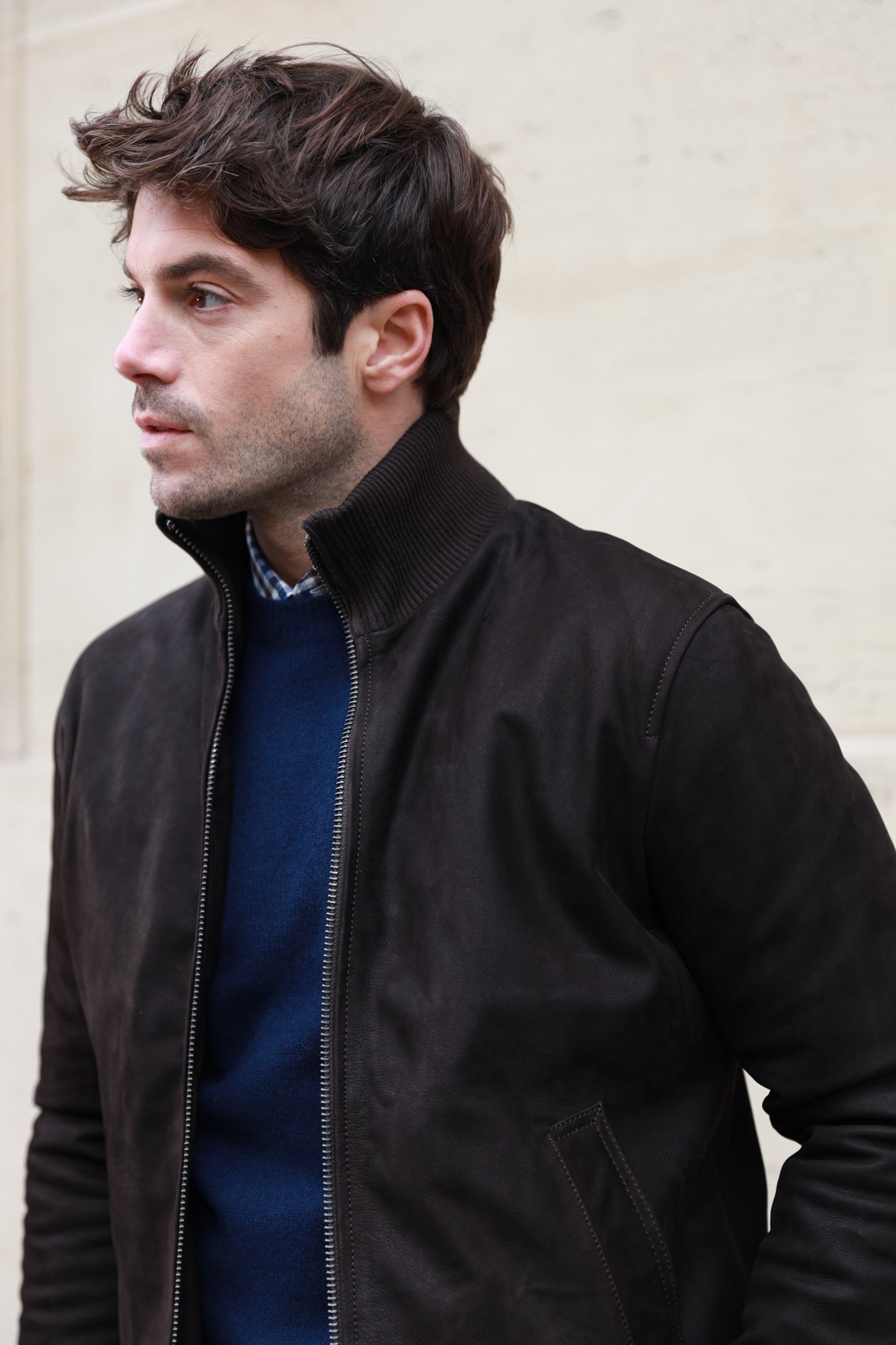 Blouson Spiros en peau - Marron-MANTEAU HOMME-Curling-Paris