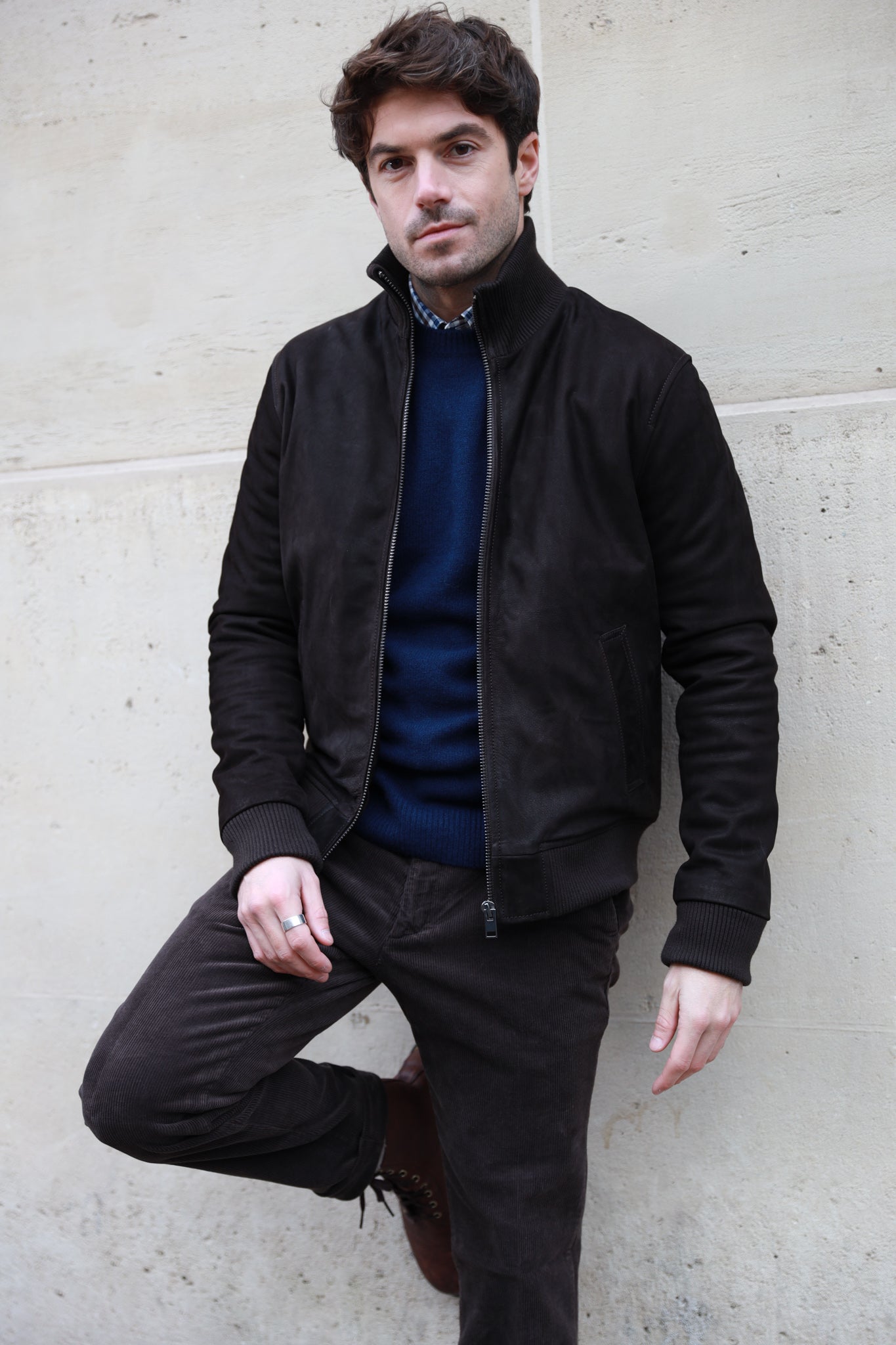 Blouson Spiros en peau - Marron-MANTEAU HOMME-Curling-Paris