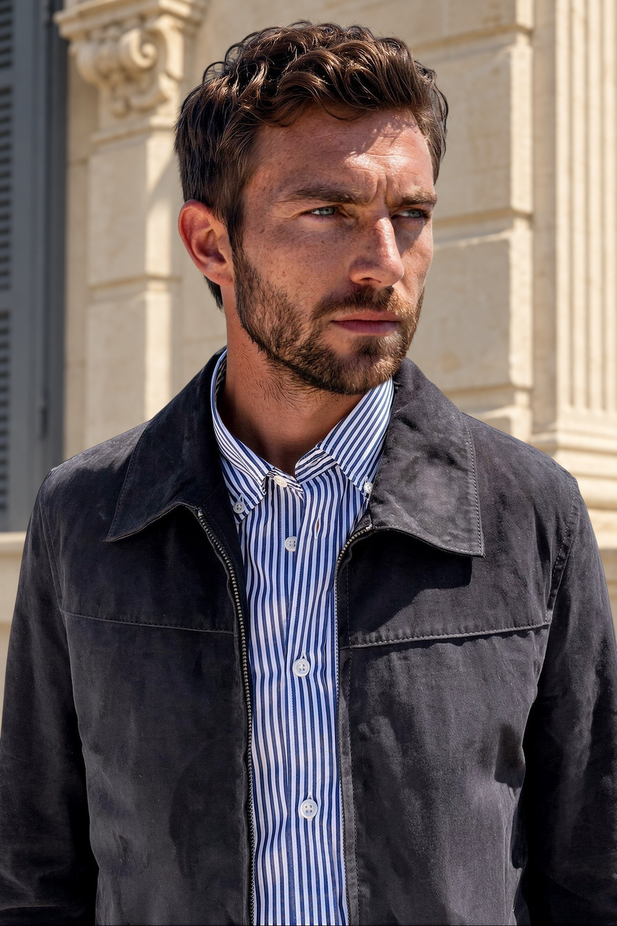 Blouson Victor en chèvre velours - Marine-MANTEAU HOMME-Curling-Paris