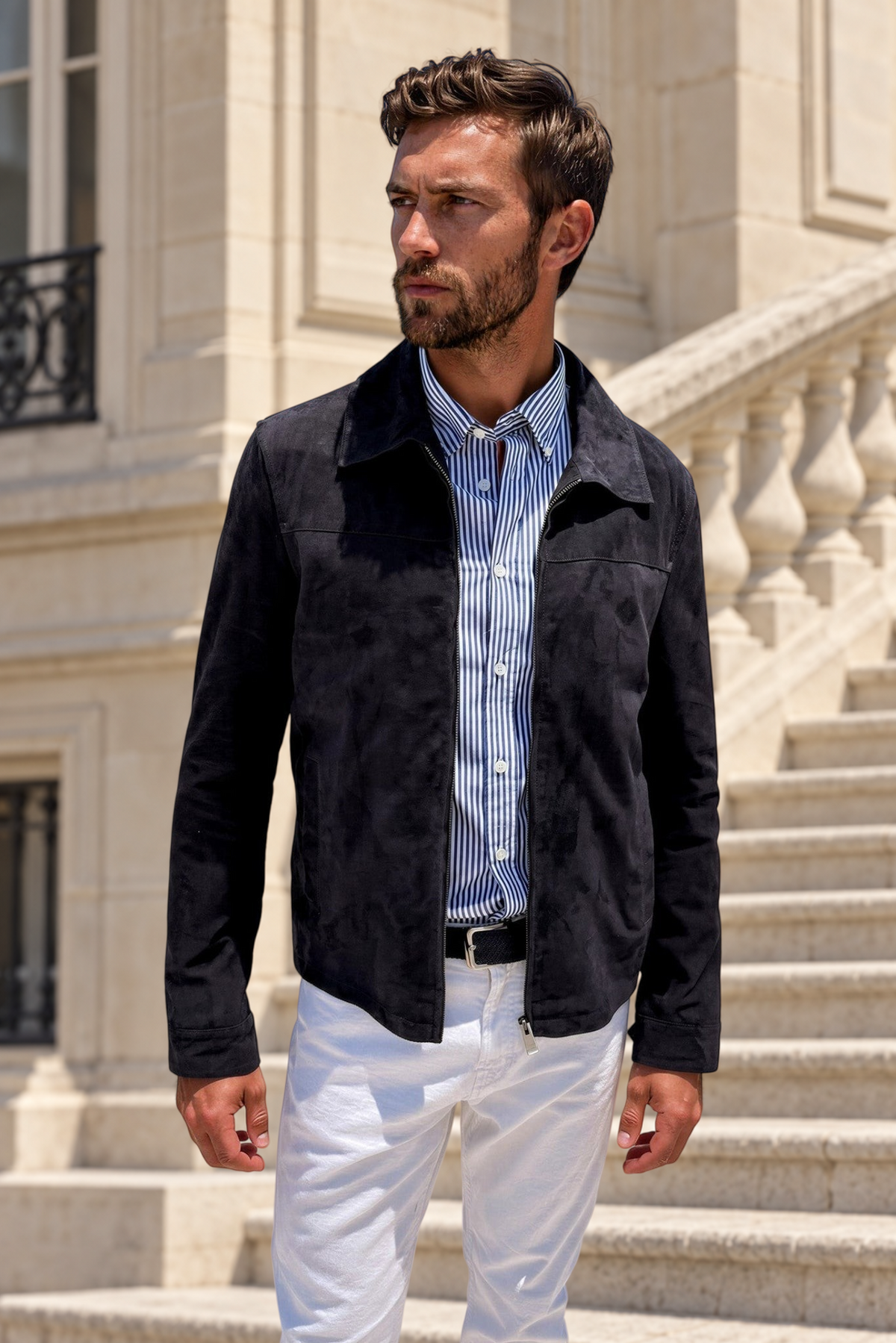 Blouson Victor en chèvre velours - Marine-MANTEAU HOMME-Curling-Paris