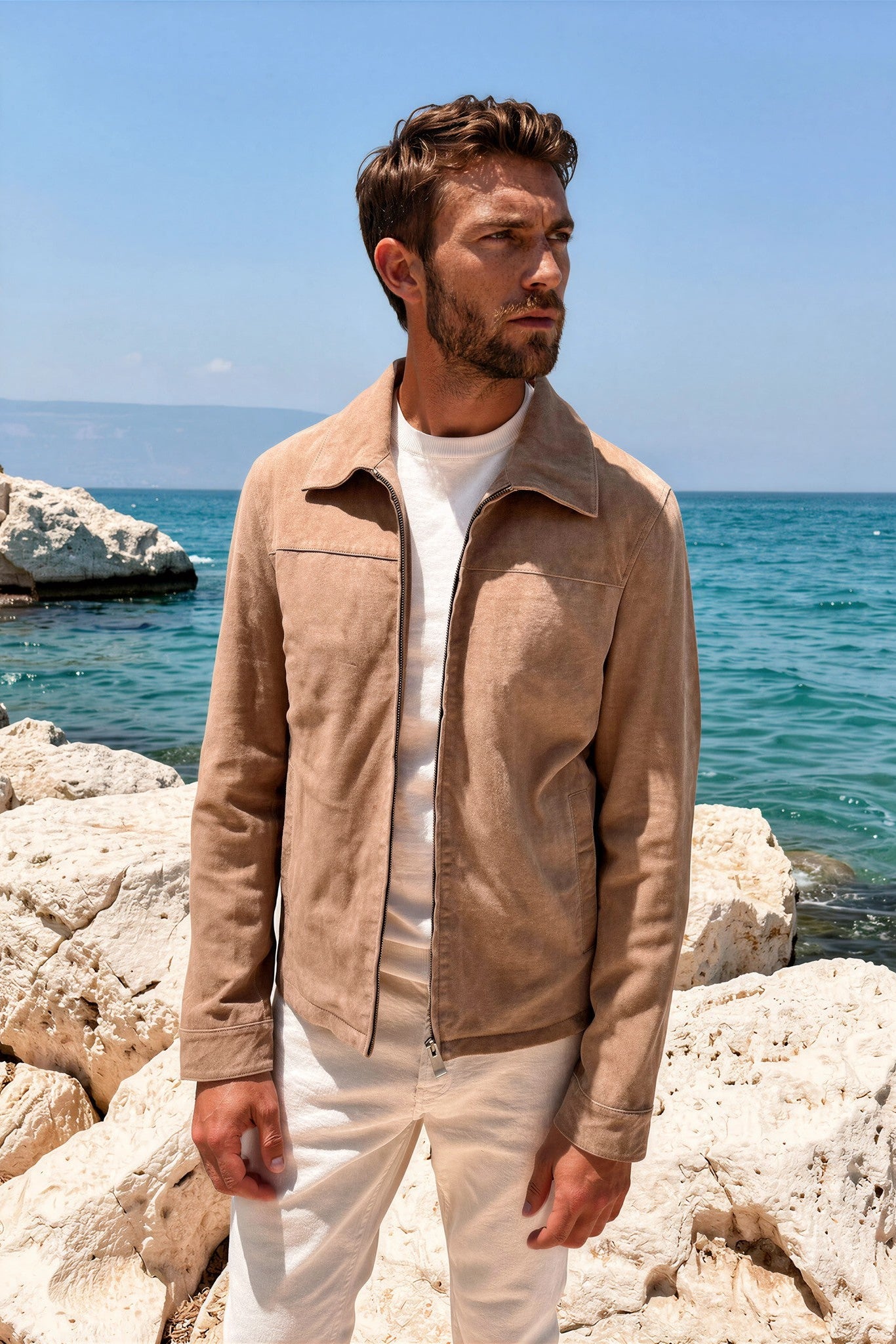 Blouson Victor en chèvre velours - Taupe-MANTEAU HOMME-Curling-Paris