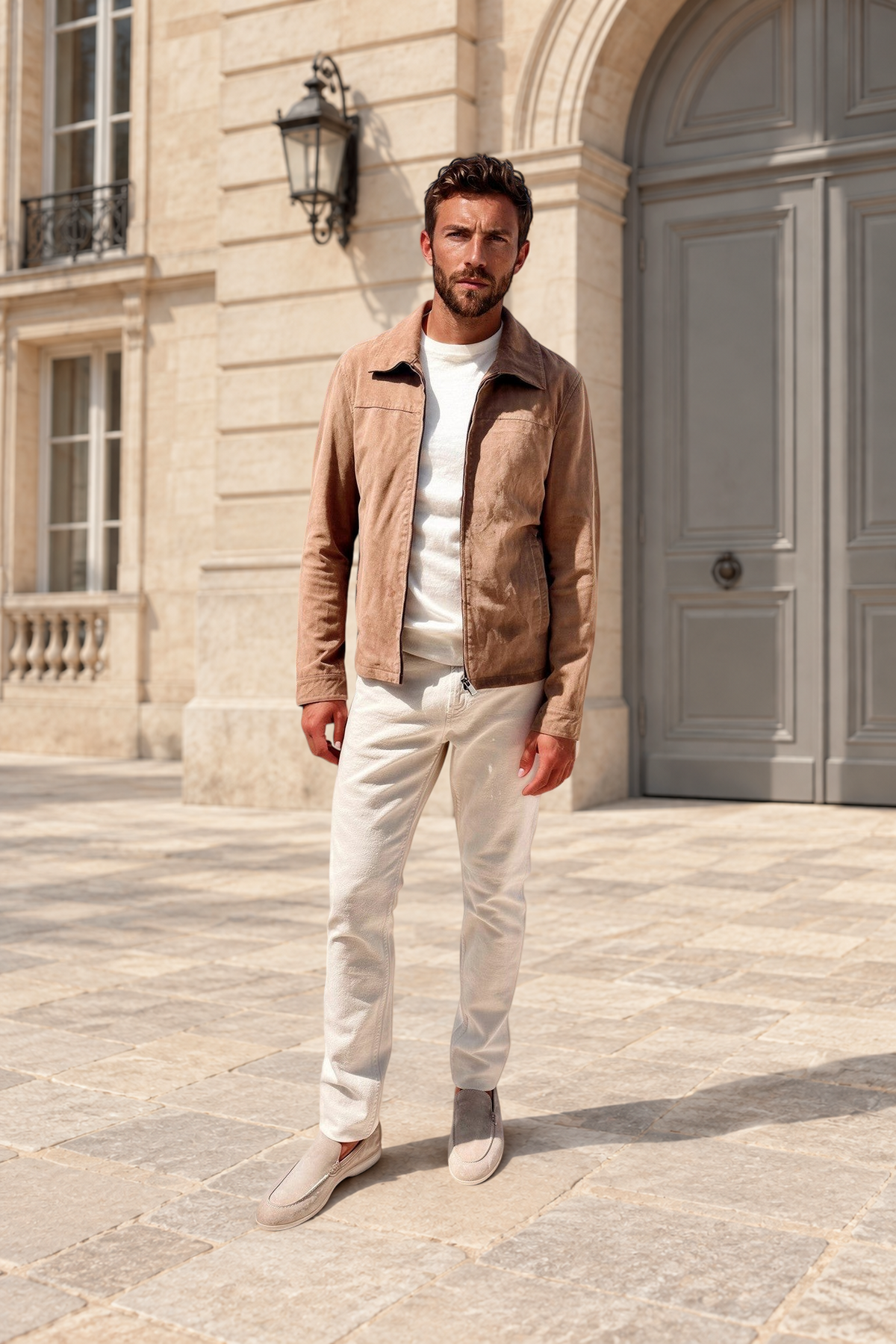 Blouson Victor en chèvre velours - Taupe-MANTEAU HOMME-Curling-Paris