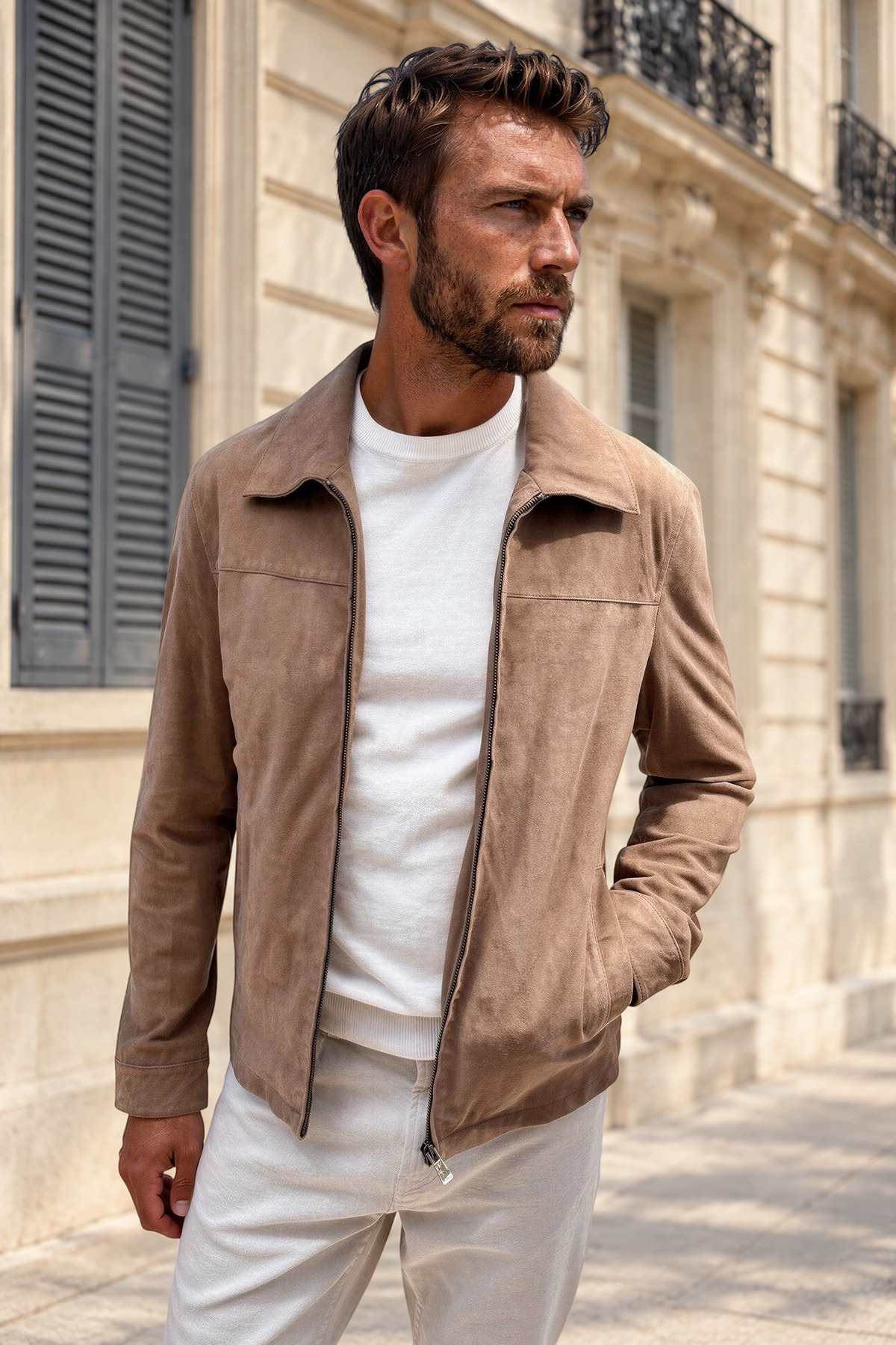 Blouson Victor en chèvre velours - Taupe-MANTEAU HOMME-Curling-Paris