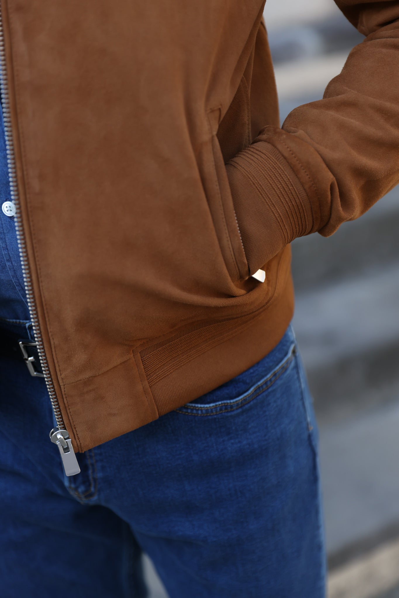Blouson en peau Max chèvre velours - Cognac-MANTEAU HOMME-Curling-Paris