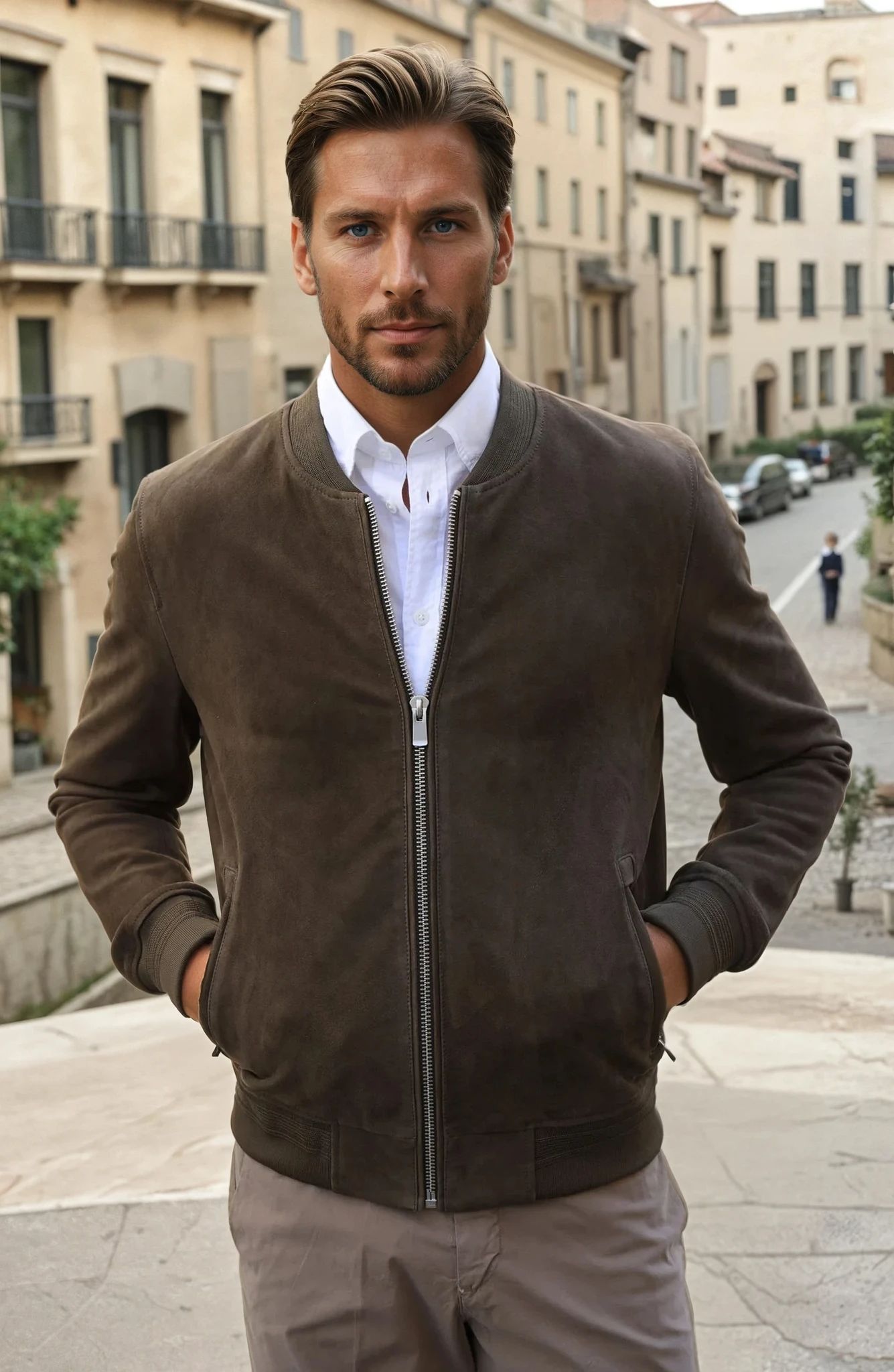 Blouson en peau Max chèvre velours - Kaki-MANTEAU HOMME-Curling-Paris