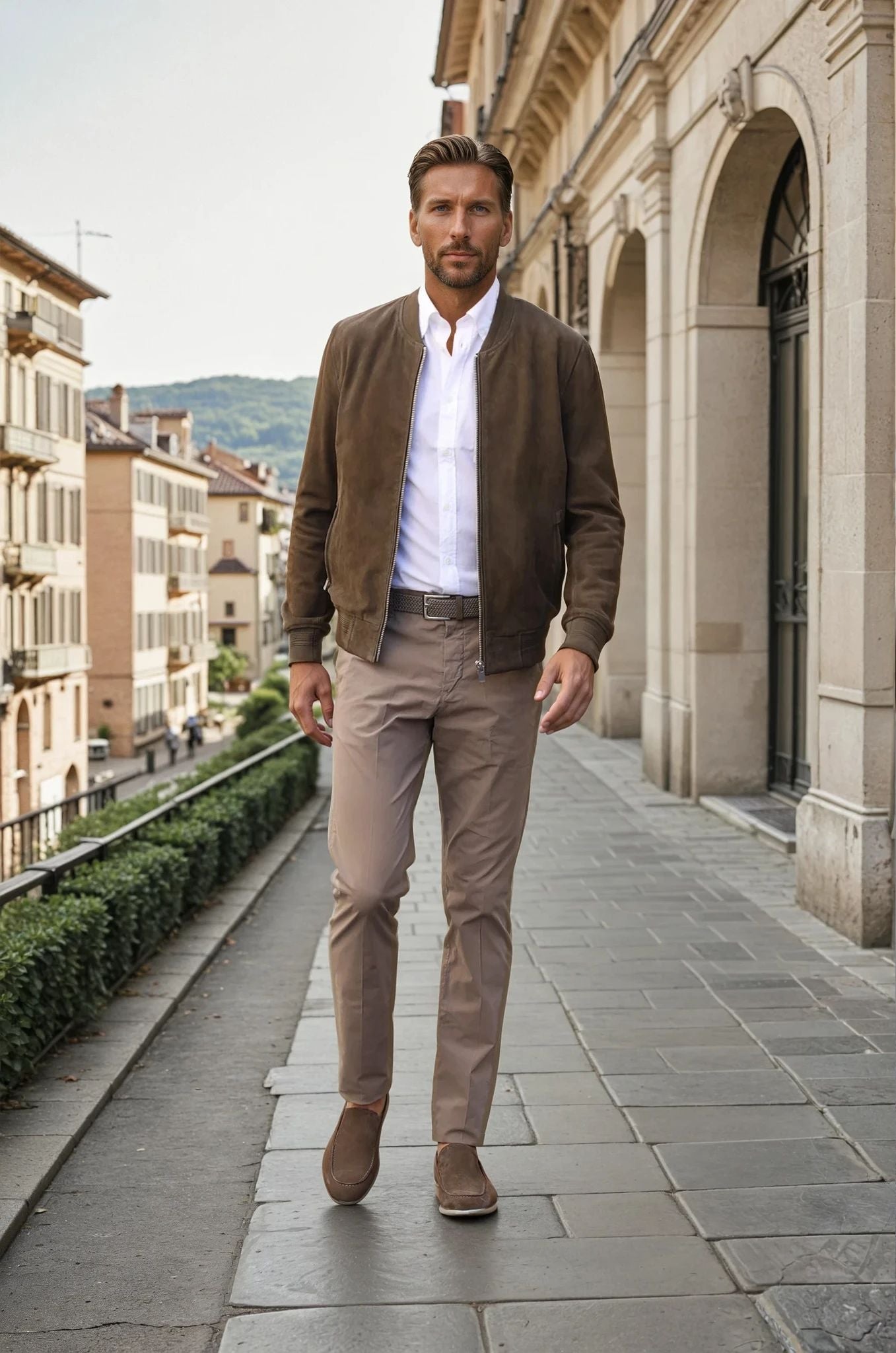Blouson en peau Max chèvre velours - Kaki-MANTEAU HOMME-Curling-Paris