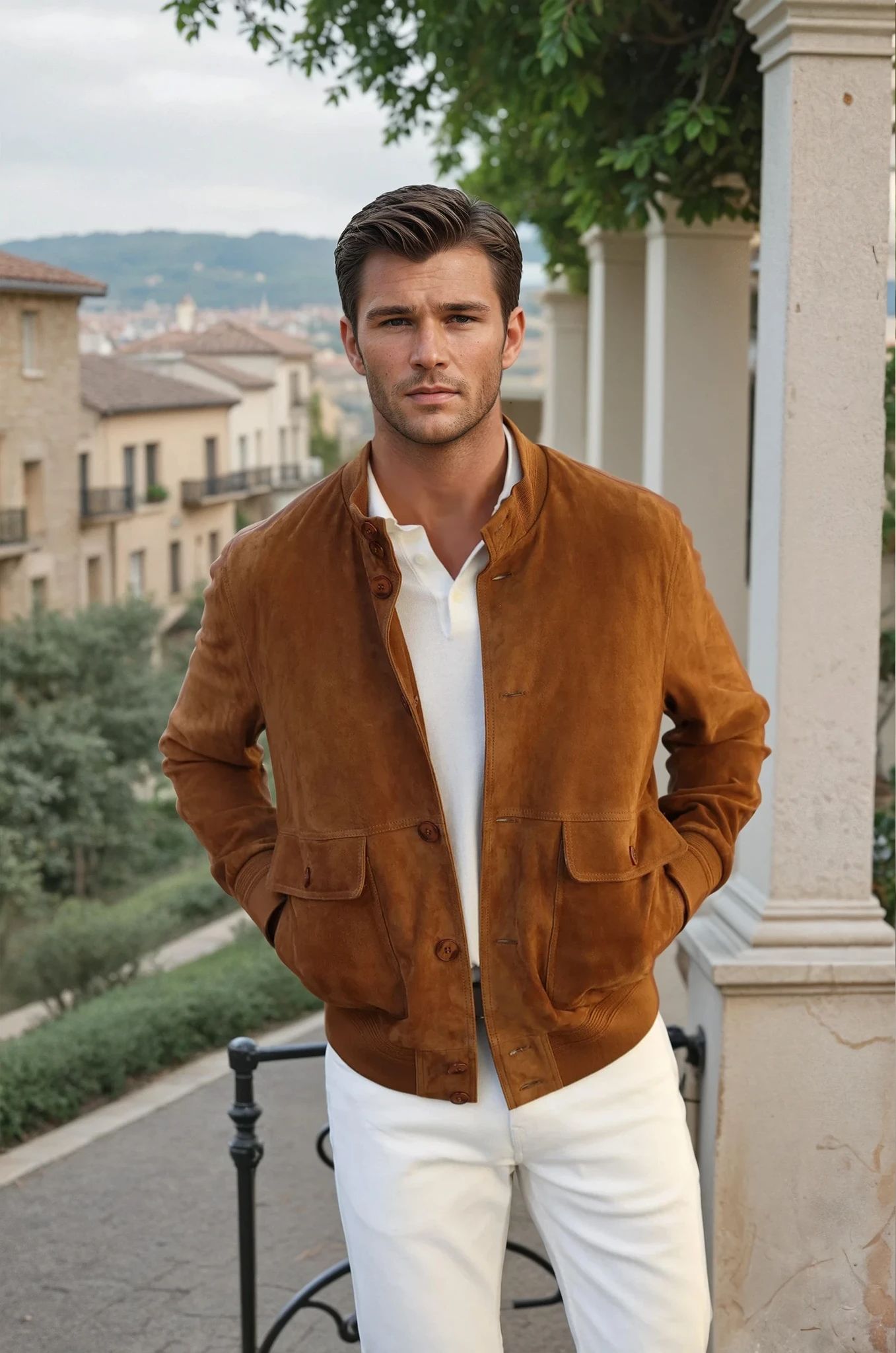Blouson en peau Starter - Chèvre velours Cognac-MANTEAU HOMME-Curling-Paris