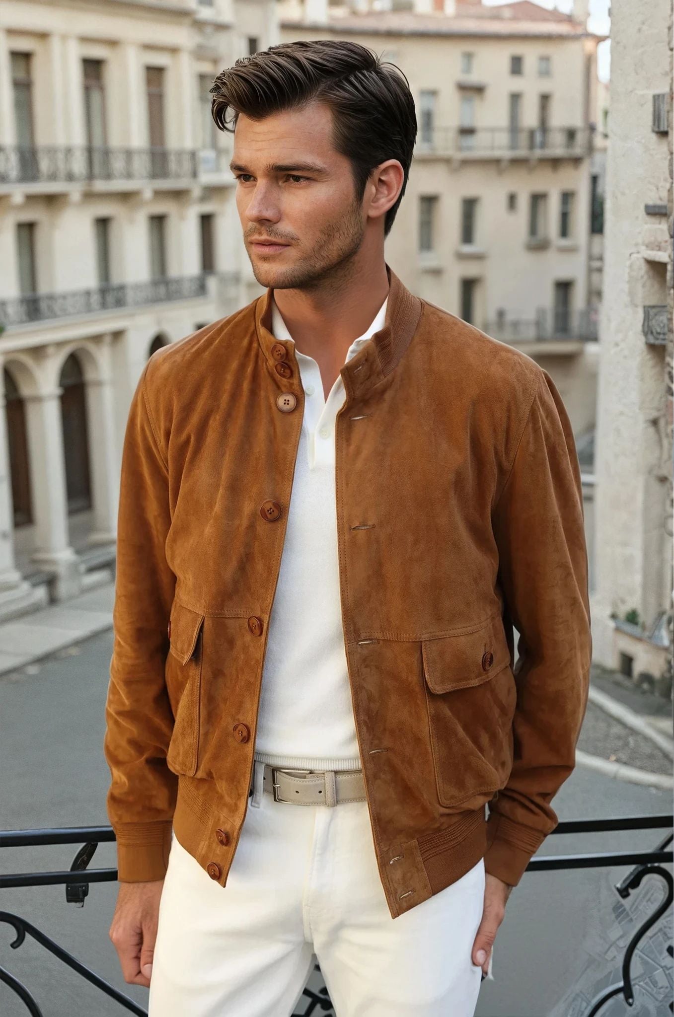 Blouson en peau Starter - Chèvre velours Cognac-MANTEAU HOMME-Curling-Paris