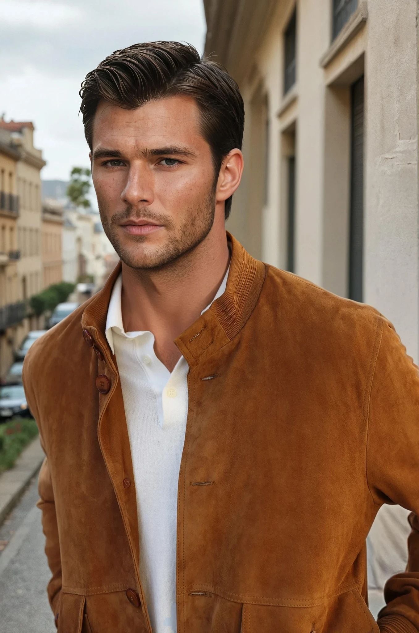Blouson en peau Starter - Chèvre velours Cognac-MANTEAU HOMME-Curling-Paris