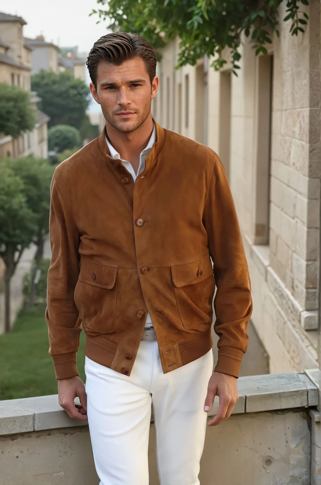 Blouson en peau Starter - Chèvre velours Cognac-MANTEAU HOMME-Curling-Paris
