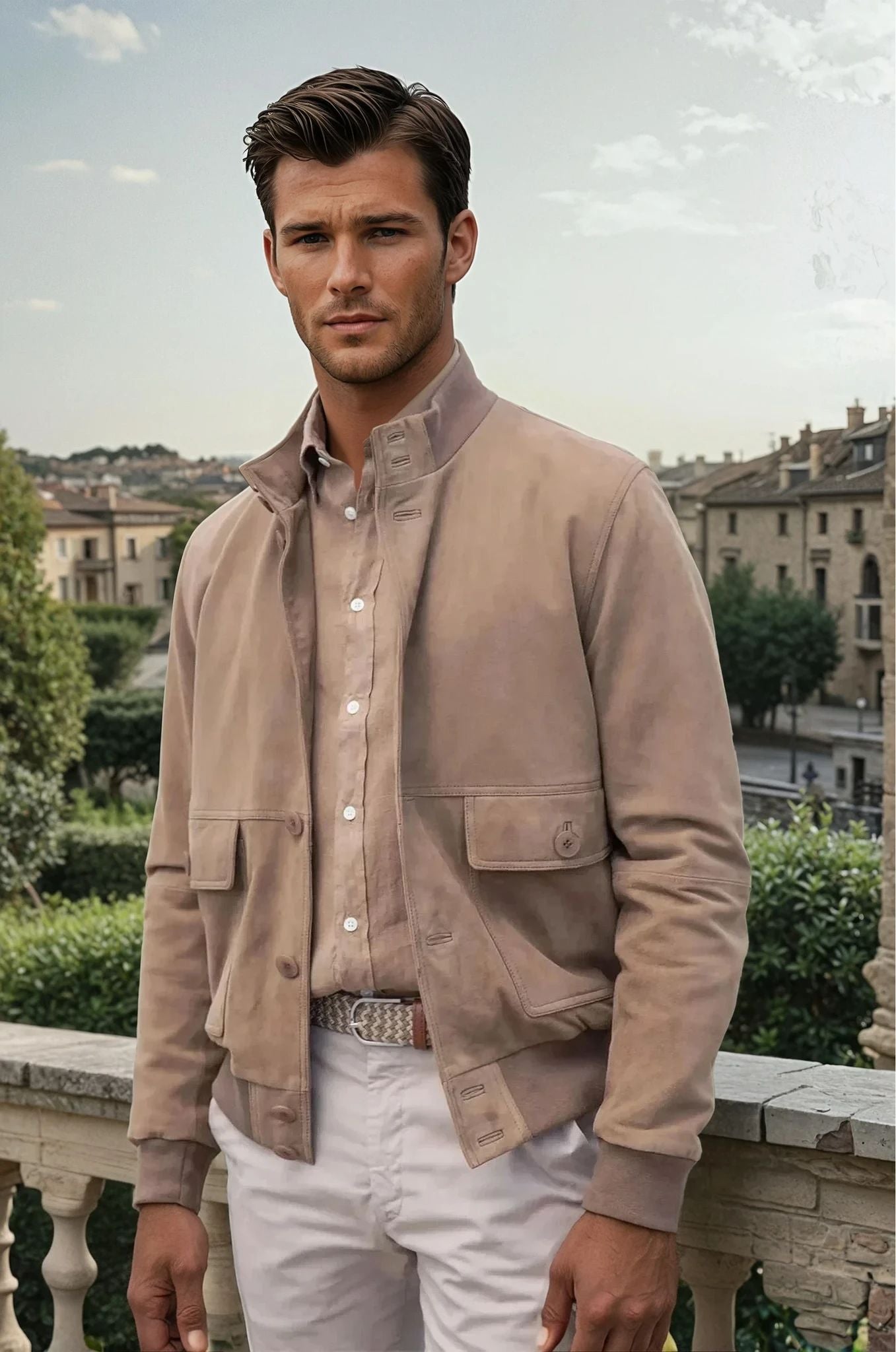 Blouson en peau Starter - Chèvre velours Taupe-MANTEAU HOMME-Curling-Paris