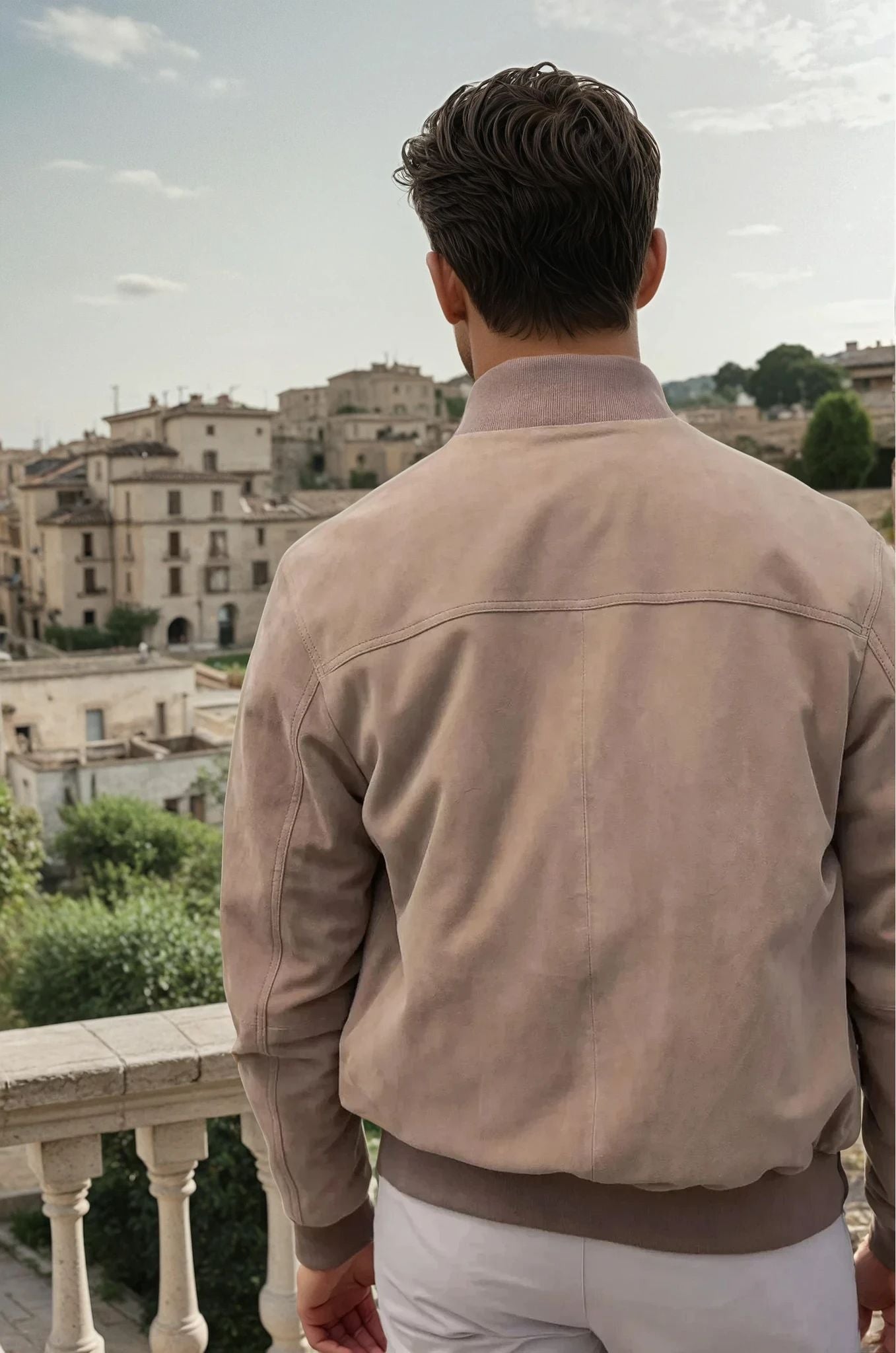 Blouson en peau Starter - Chèvre velours Taupe-MANTEAU HOMME-Curling-Paris
