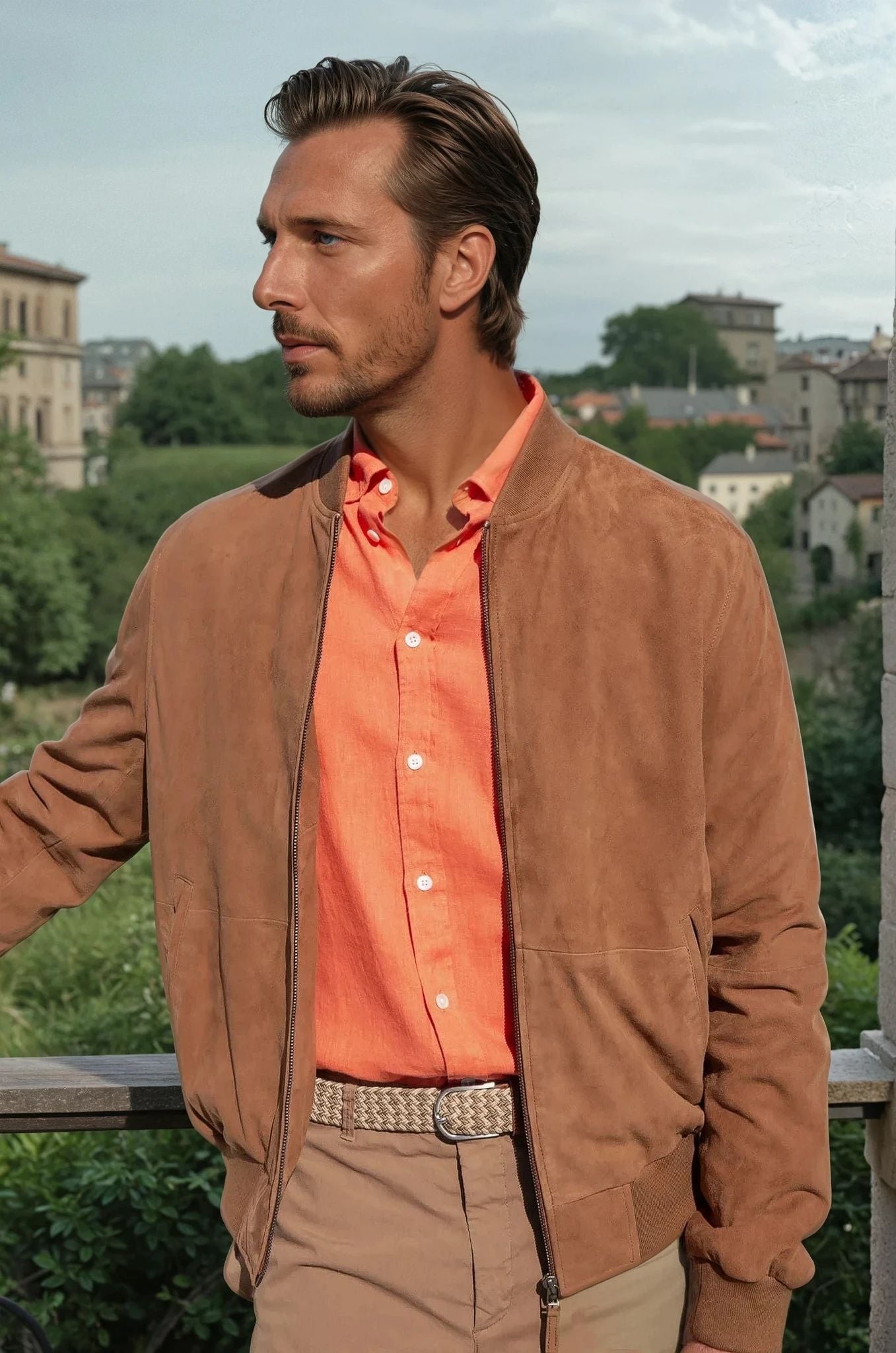 Blouson en peau zippé Mario - Cognac-MANTEAU HOMME-Curling-Paris