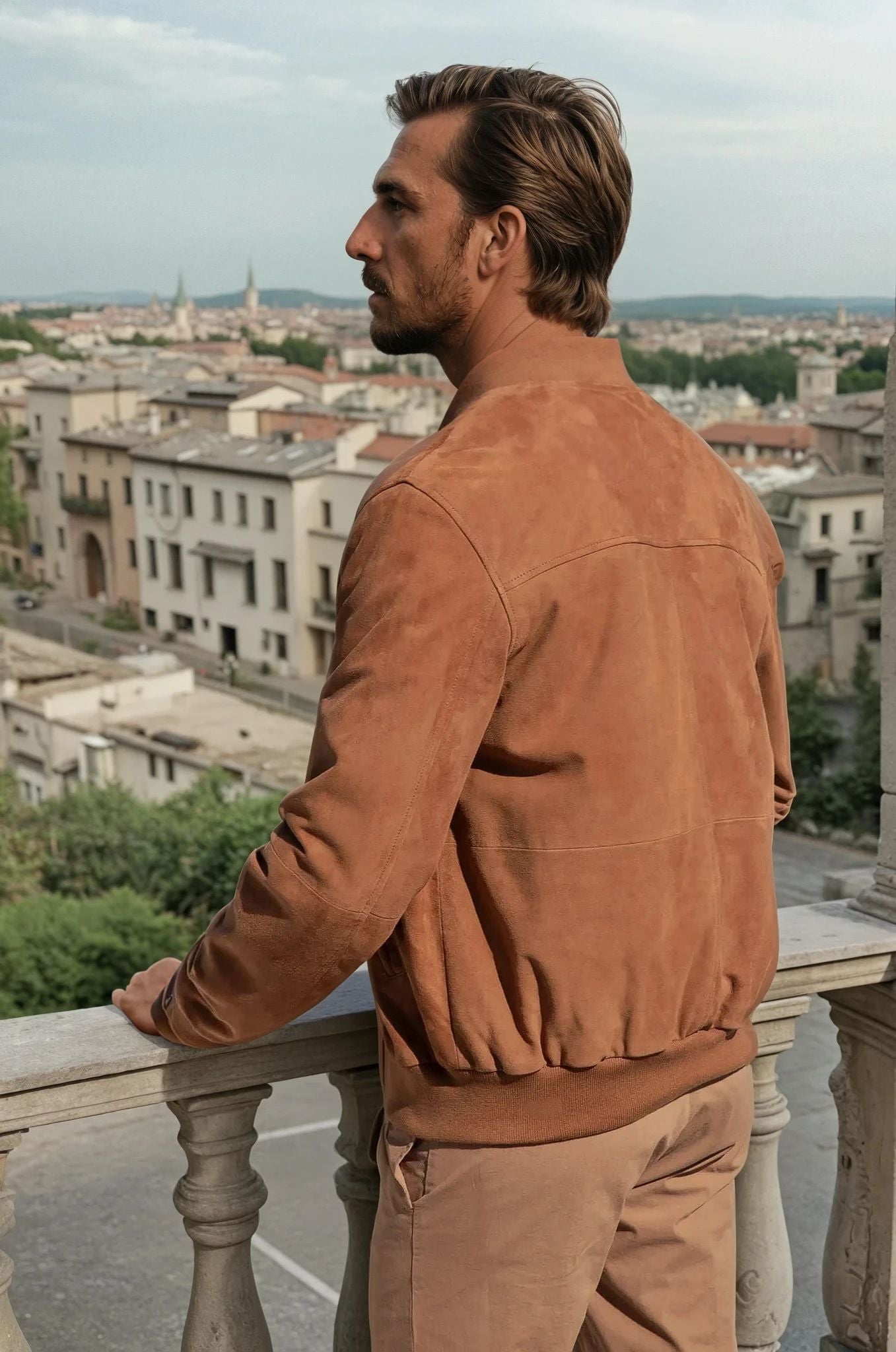 Blouson en peau zippé Mario - Cognac-MANTEAU HOMME-Curling-Paris
