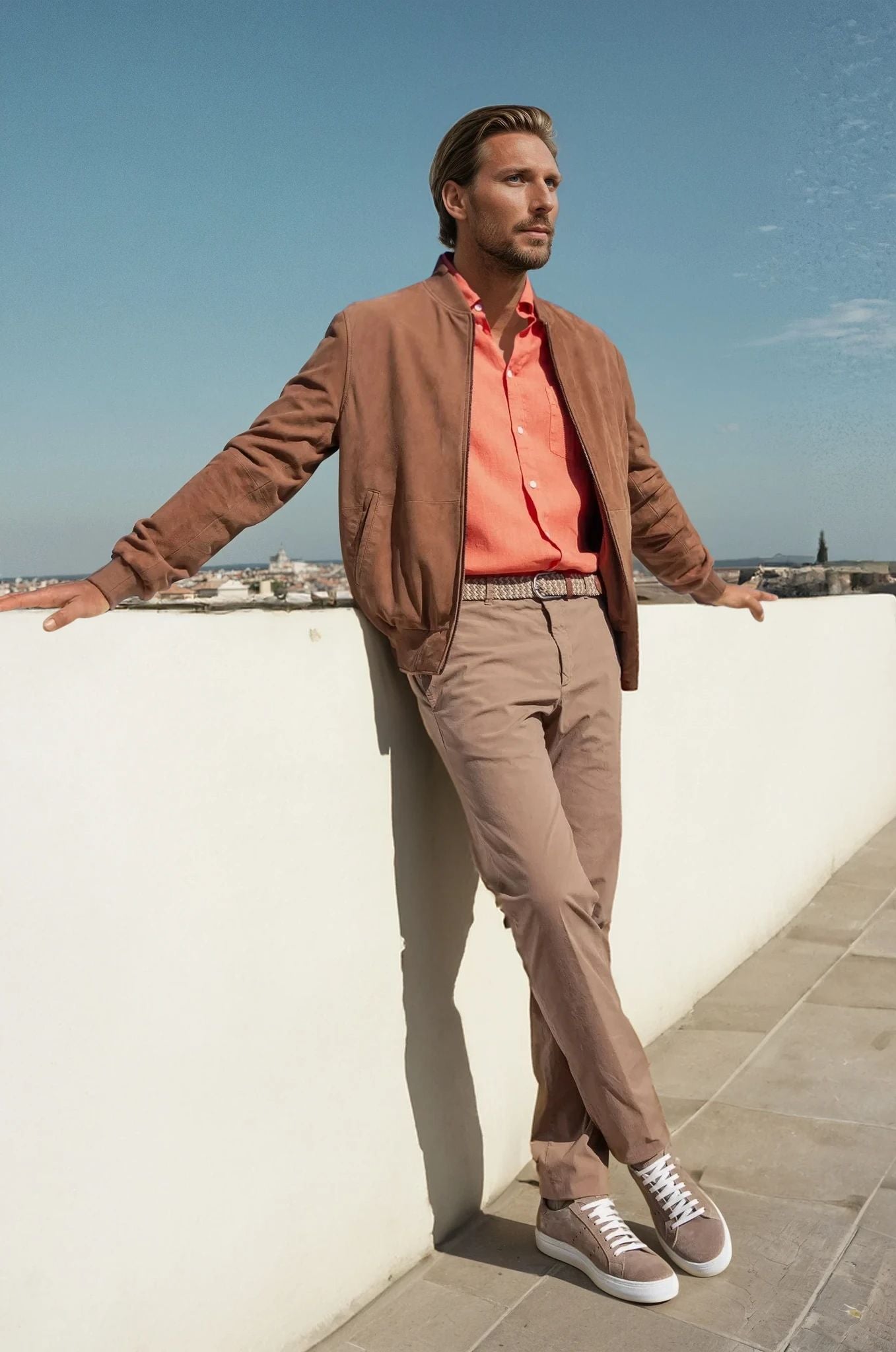 Blouson en peau zippé Mario - Cognac-MANTEAU HOMME-Curling-Paris