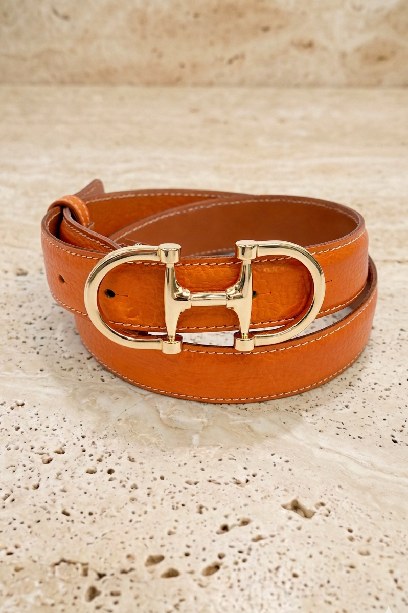 Ceinture Ambre en cuir grainé - Orange-CEINTURE FEMME-Curling-Paris