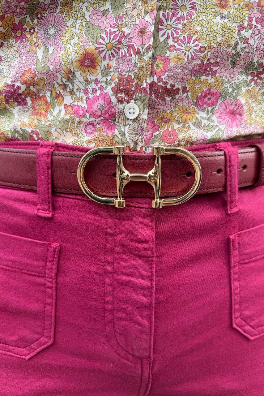 Ceinture Ambre en cuir lisse - Bordeaux-CEINTURE FEMME-Curling-Paris