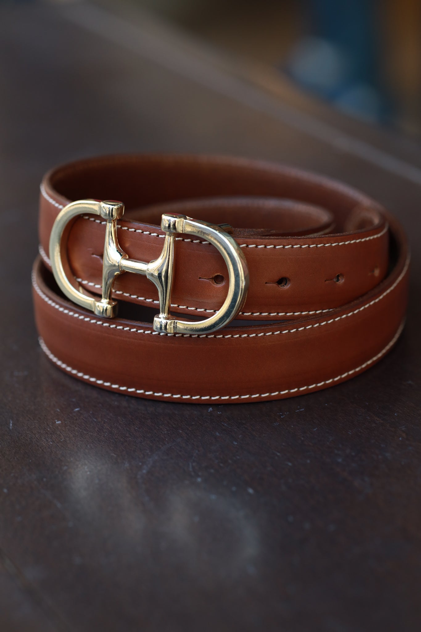 Ceinture Ambre en cuir lisse - Cognac-CEINTURE FEMME-Curling-Paris